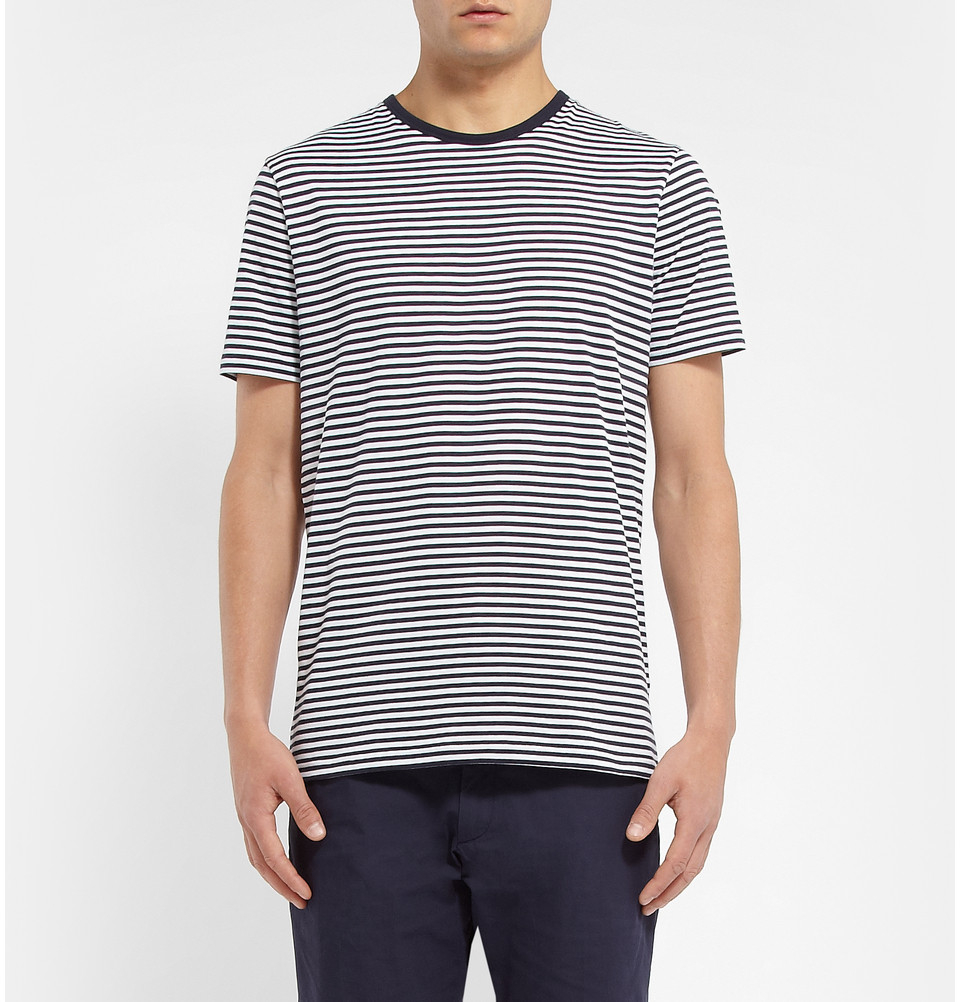 Lyst - Sunspel Striped Cotton-Jersey T-Shirt in Blue for Men