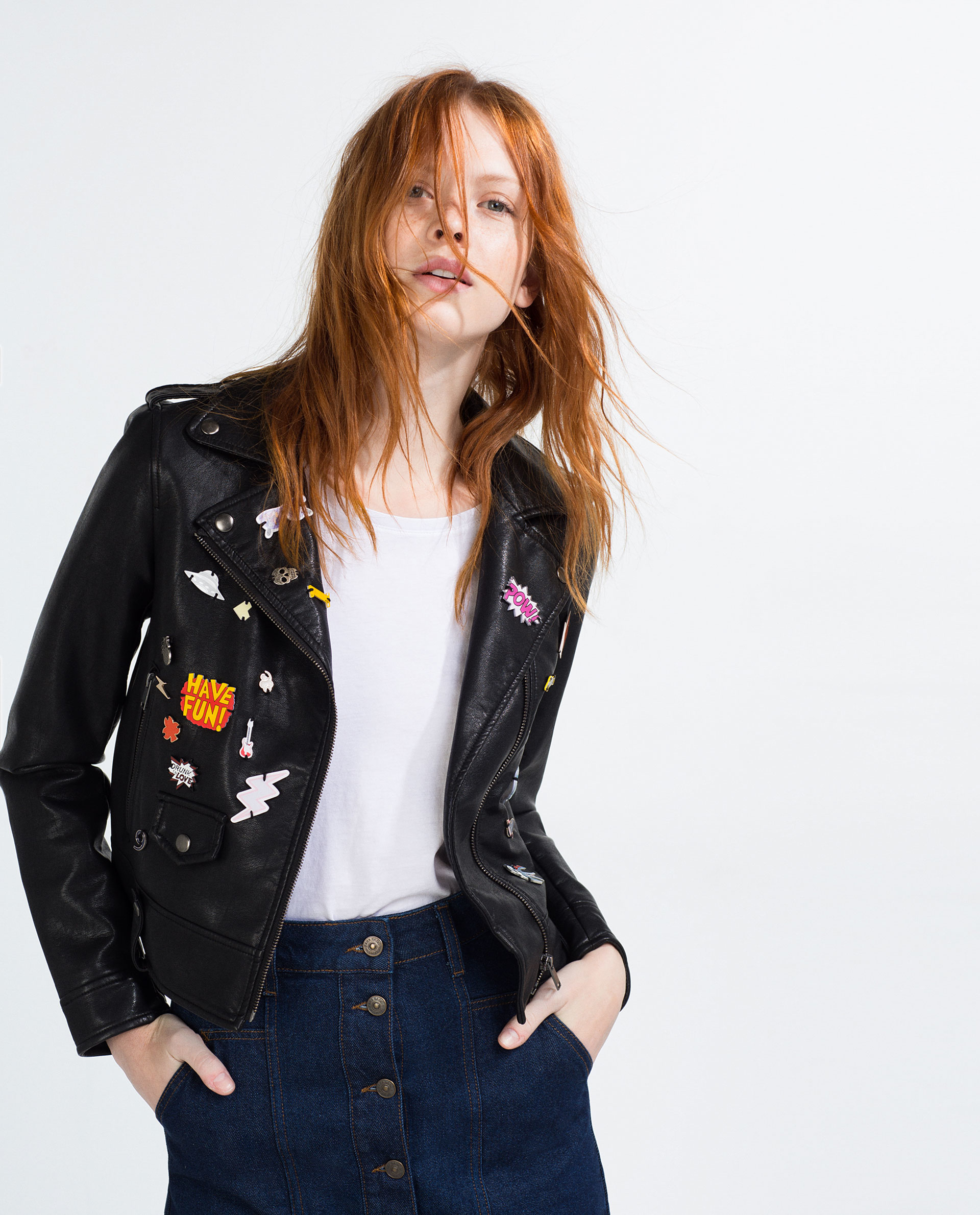 Zara Faux Leather Badge Jacket In Black Lyst Gallery