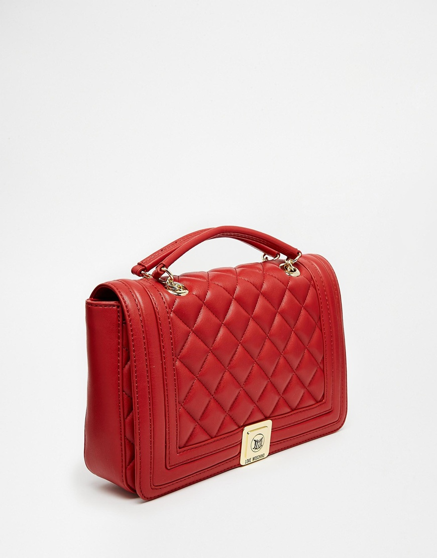 Lyst - Love Moschino Quilted Shoulder Bag With Chain Strap In Red in Red