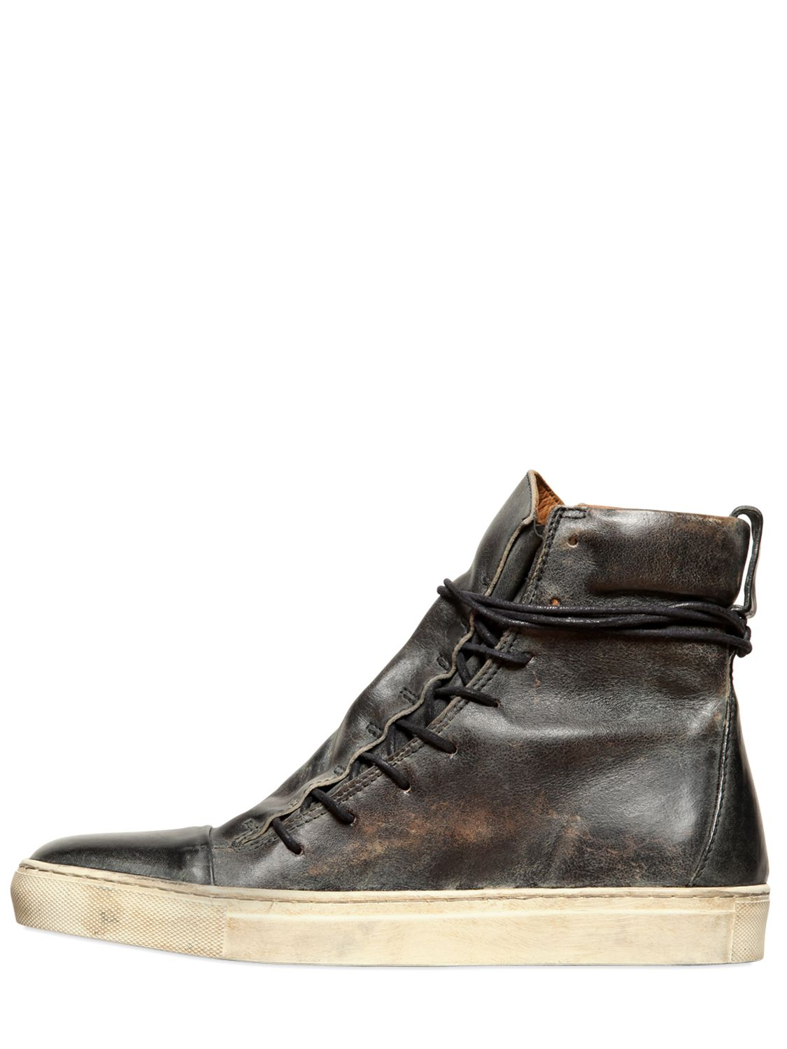 Lyst - John Varvatos Vintage Effect Leather High Top Sneakers in Gray ...