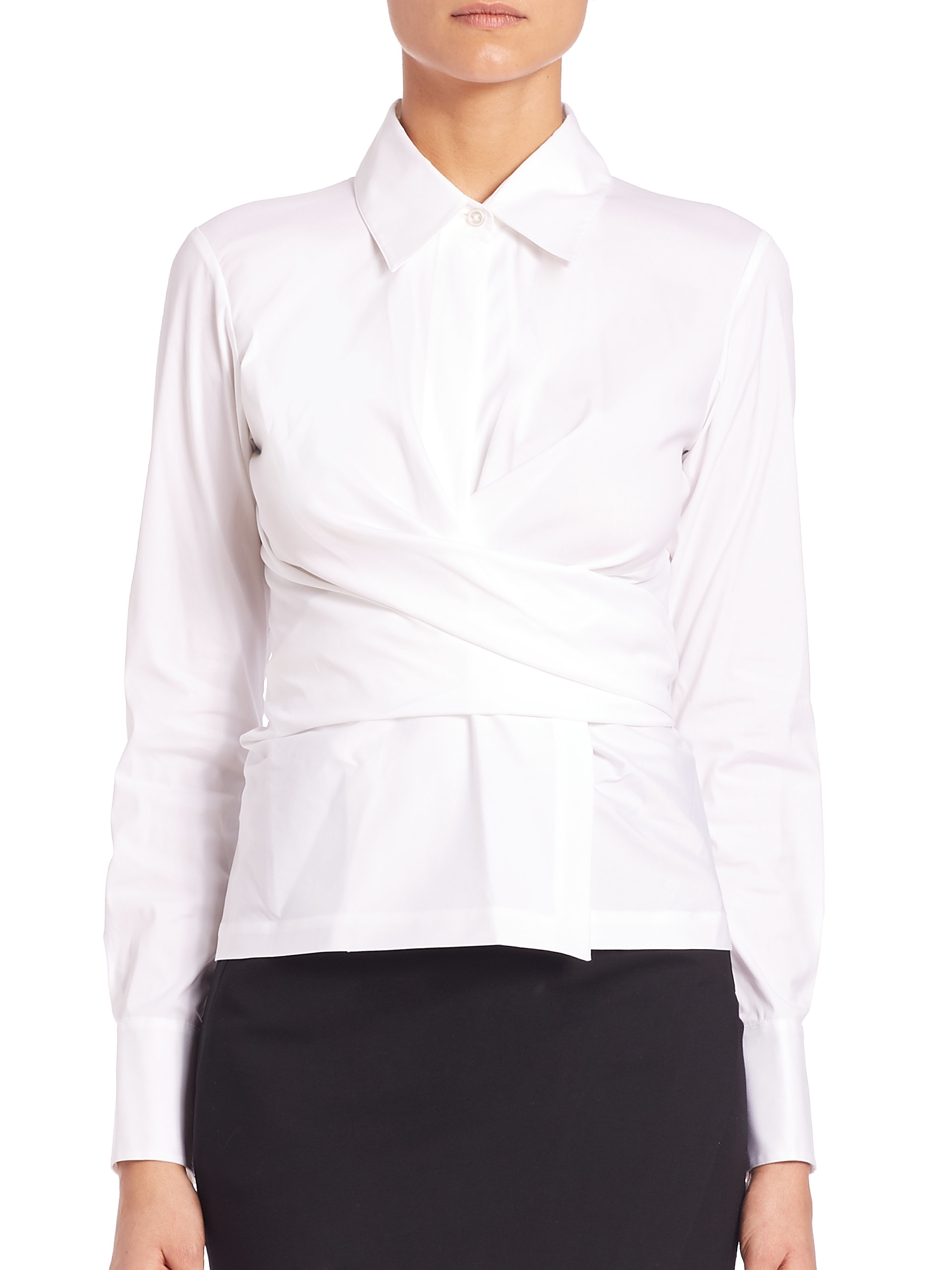 Lyst - Donna Karan Stretch-cotton Wrap Shirt in White