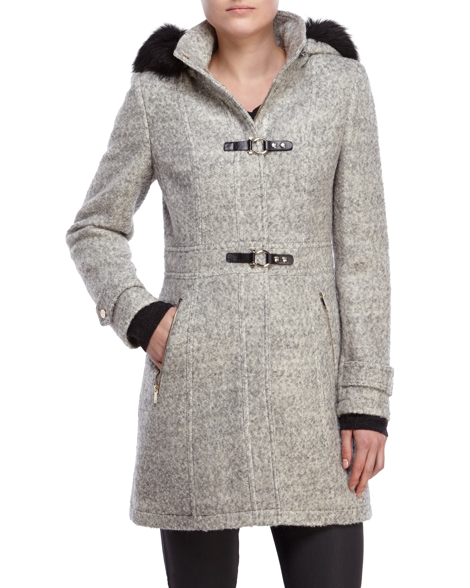 Lyst - Ivanka Trump Grey Faux Fur Trim Hooded Jacket in Gray