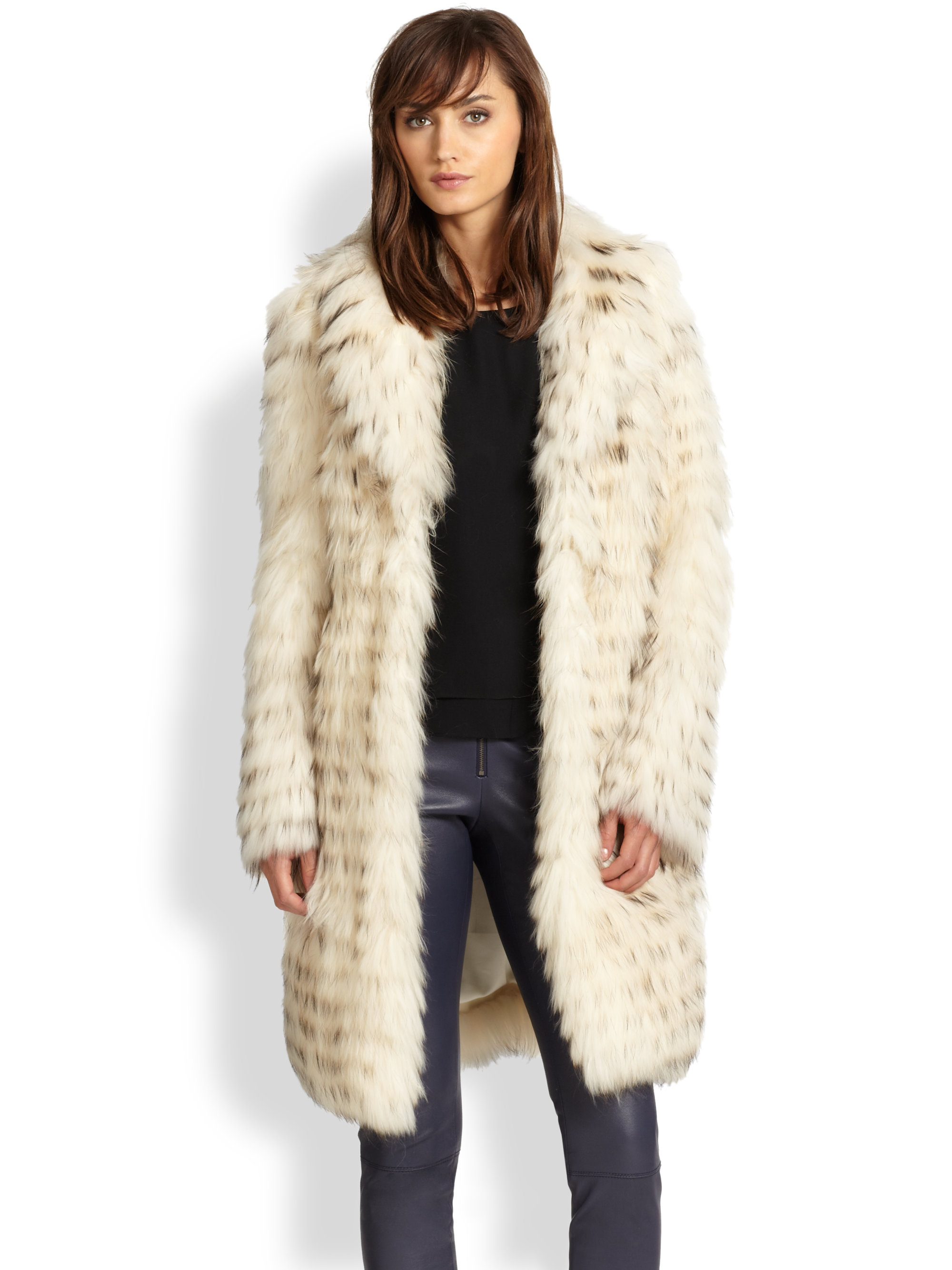 Alice + Olivia Kayla Long Fur Coat in Beige (CREAM) | Lyst