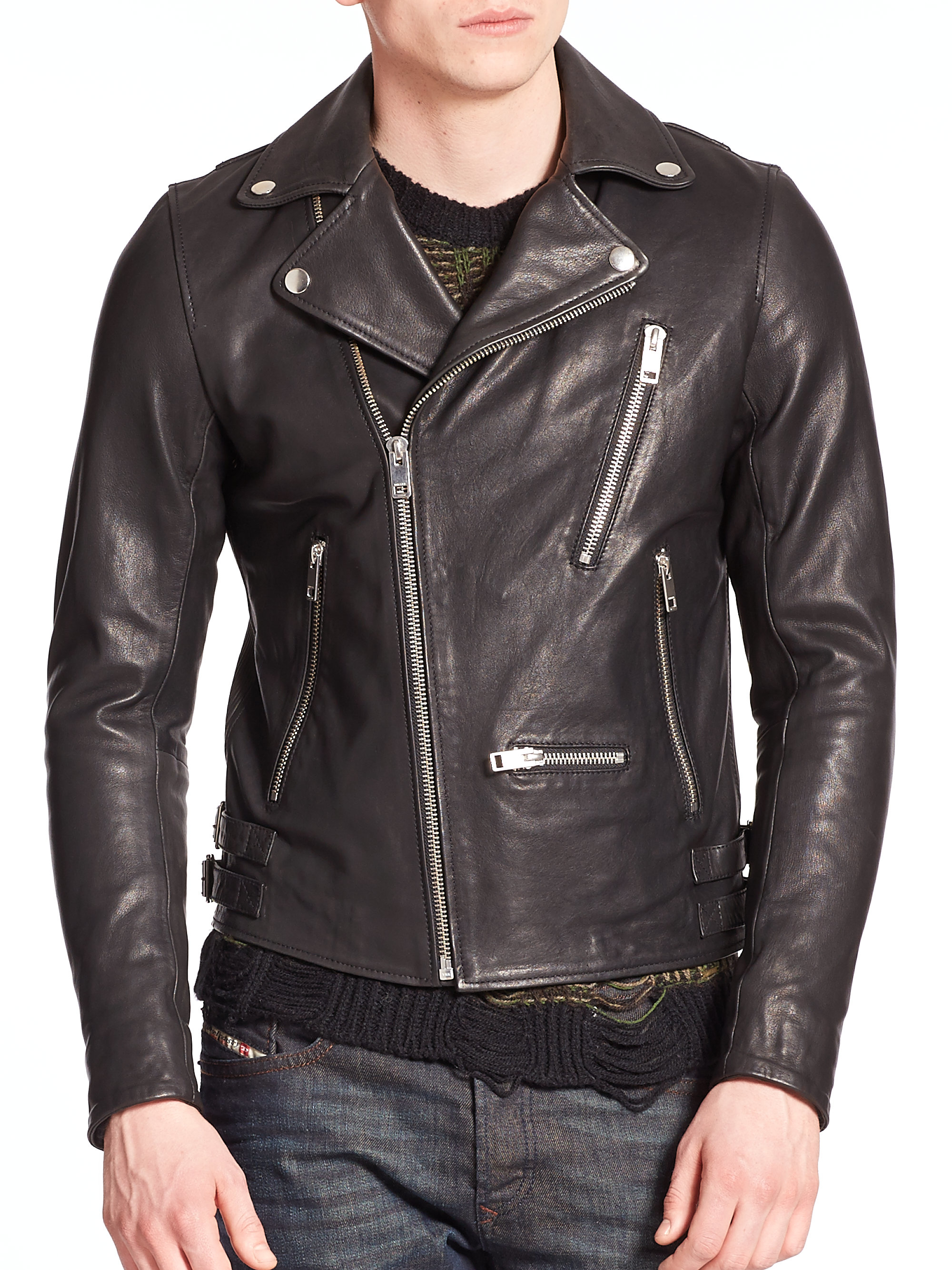 DIESEL Gibson Leather Jacket in Black for Men - Lyst