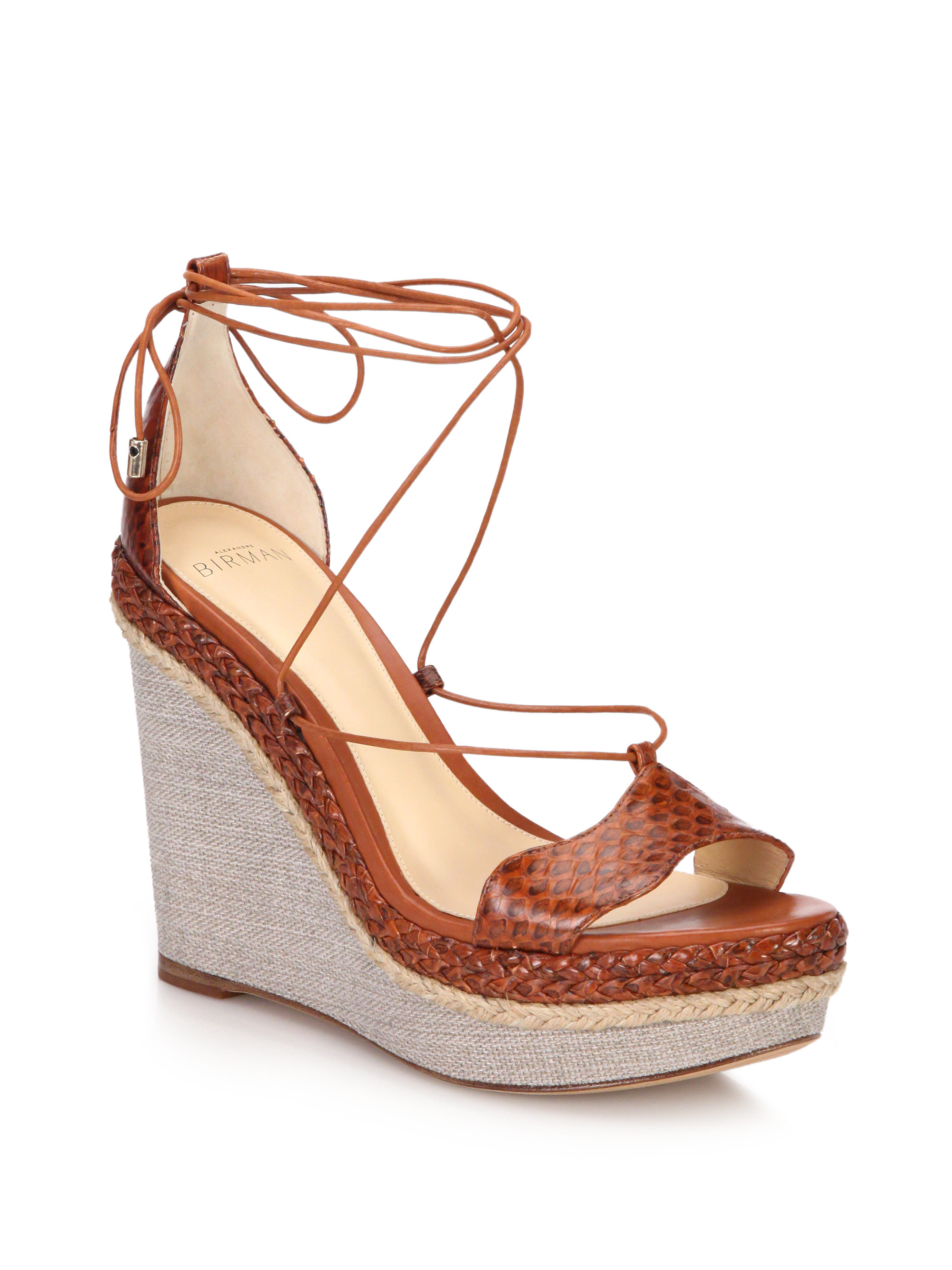 Lyst Alexandre  Birman  Braided Python Wedge Sandals  in Brown