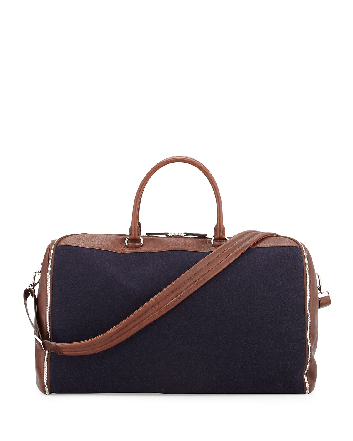 Brunello cucinelli Buffalo Leather And Flannel Garment Duffel Bag in Brown for Men (navy) | Lyst