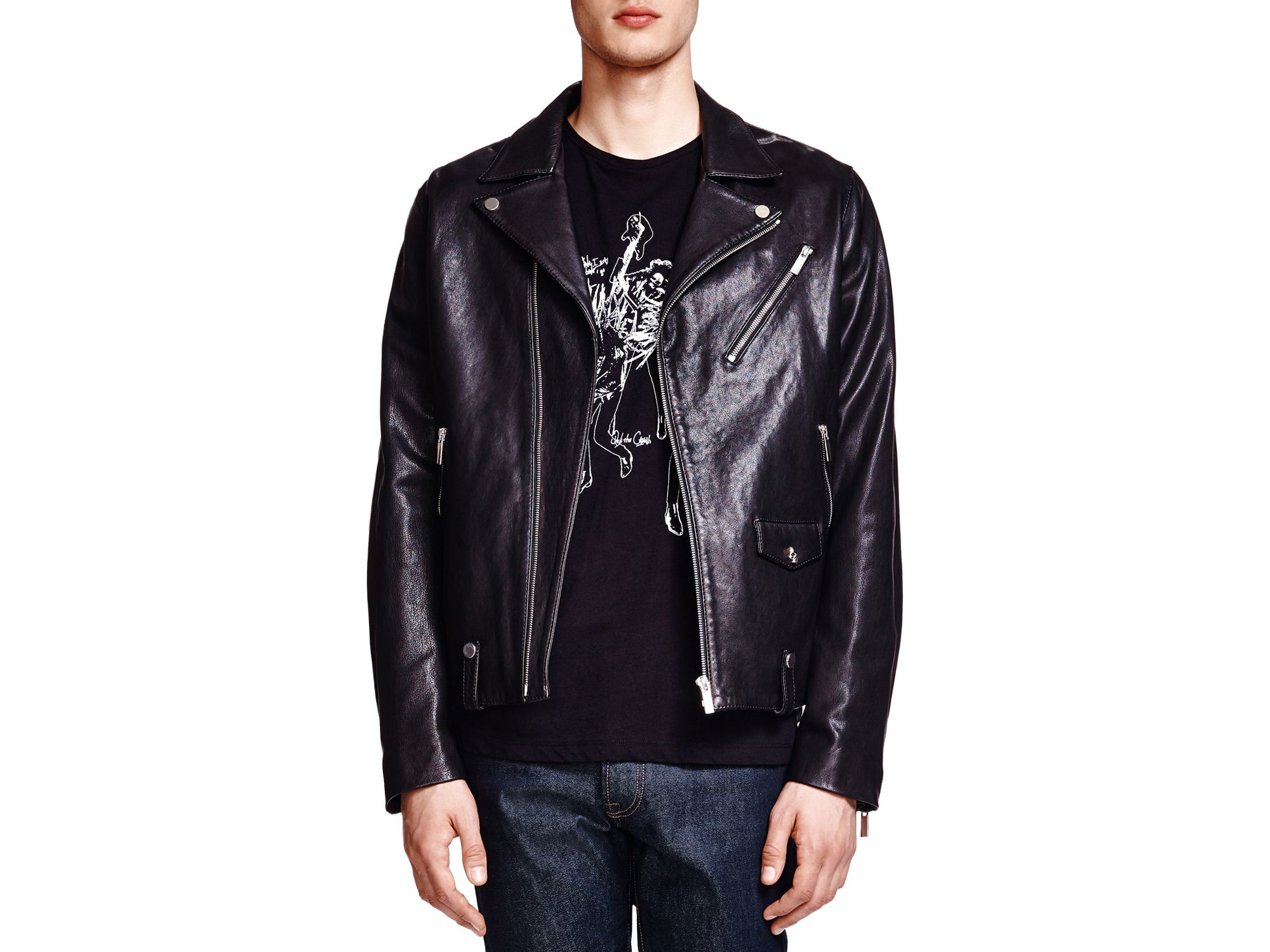 The kooples  Lambskin Leather  Biker  Jacket  in Black for Men 