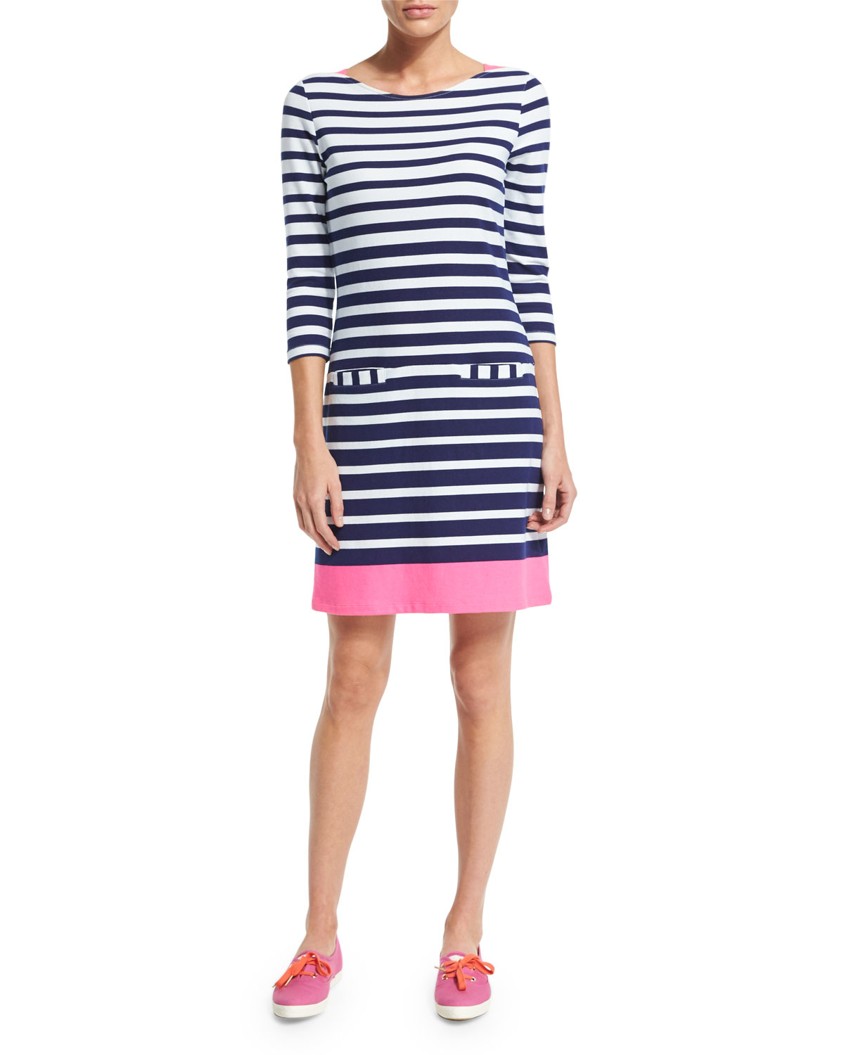 Lilly pulitzer Irina 3/4-sleeve Striped Dress in White | Lyst