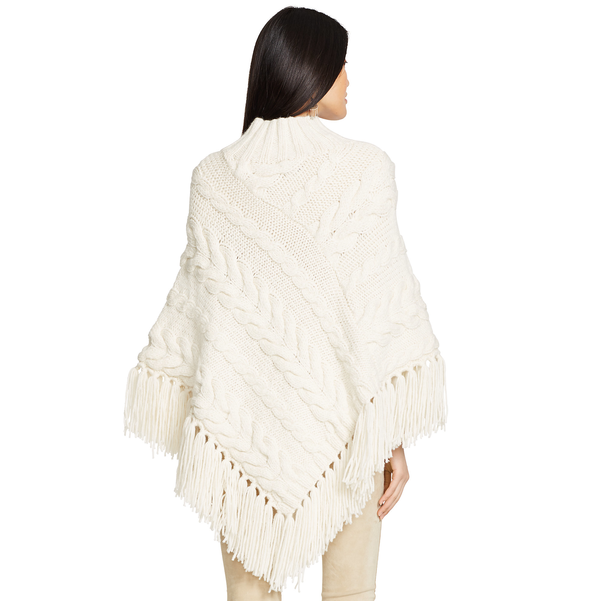 Lyst - Polo Ralph Lauren Fringed Cable-knit Poncho in Natural