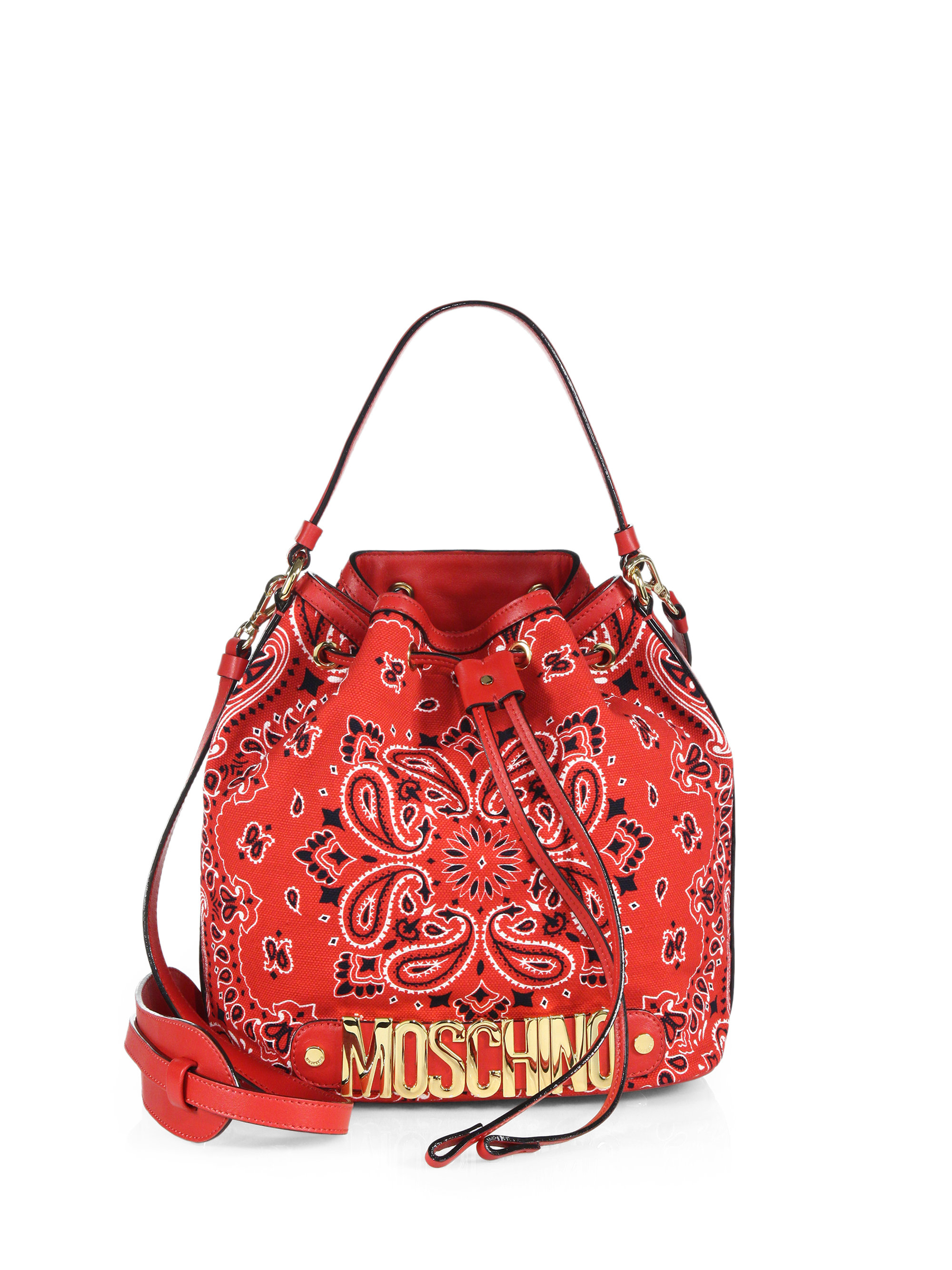 Moschino Bandana Canvas Bucket Bag in Red | Lyst