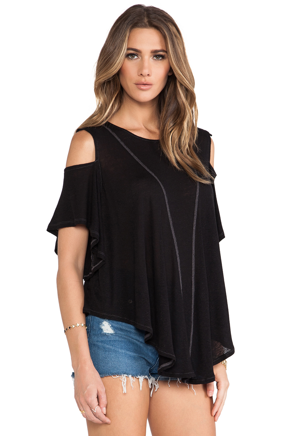 Free people Cold Shoulder Top in Black | Lyst