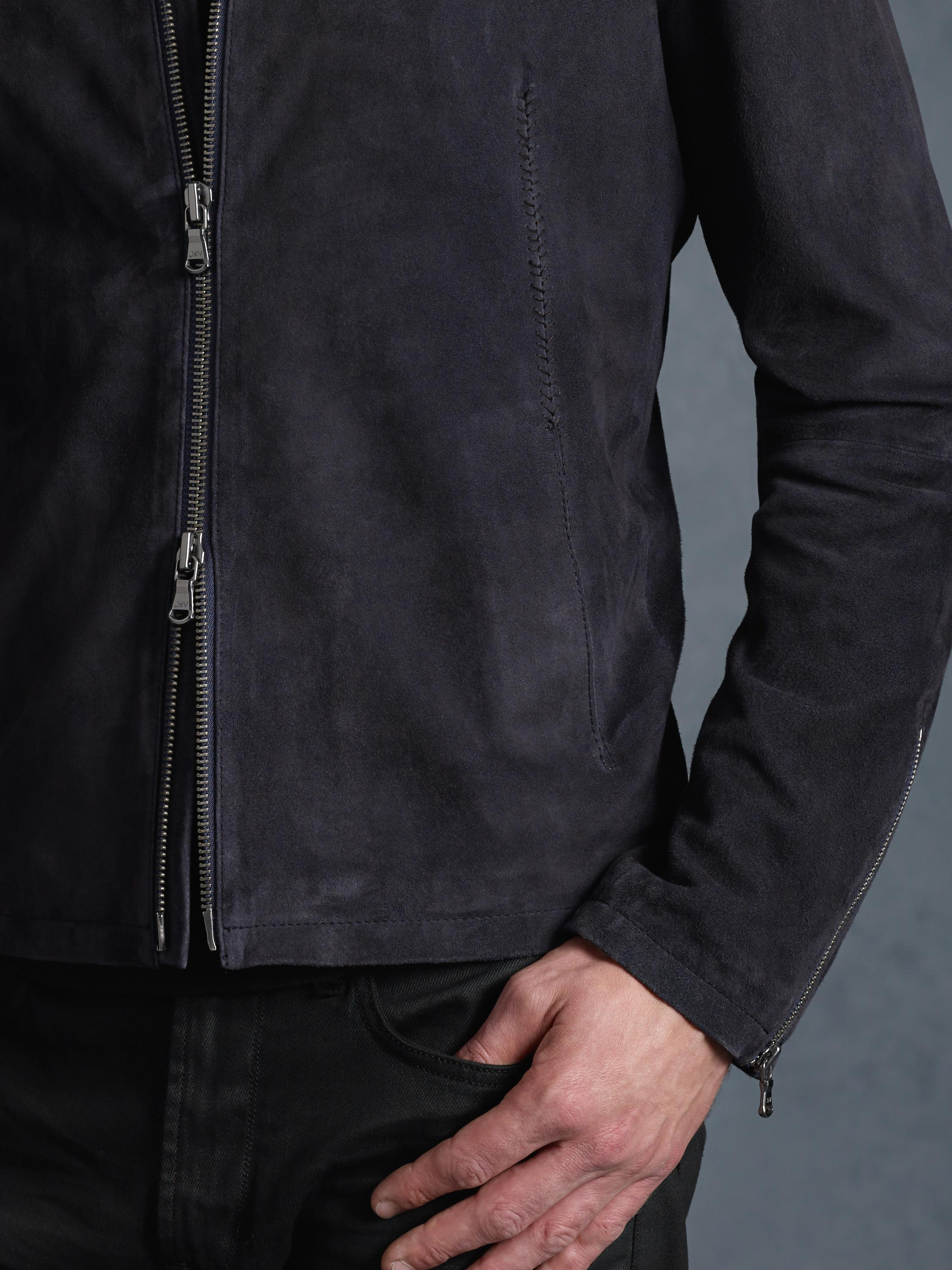 John varvatos Suede Racer Jacket in Blue for Men | Lyst