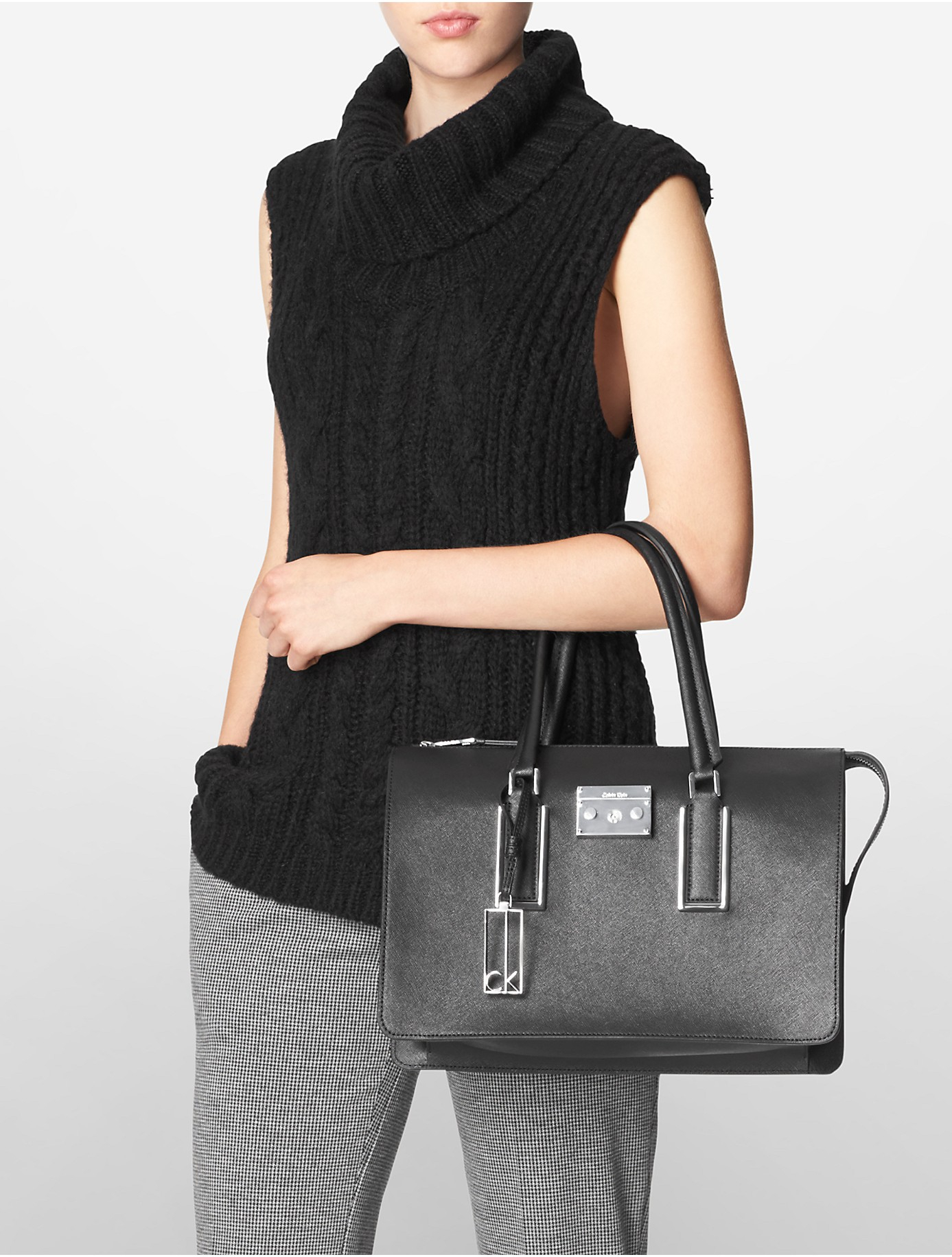 Lyst Calvin Klein White Label Galey Saffiano Leather Satchel In Black Gallery
