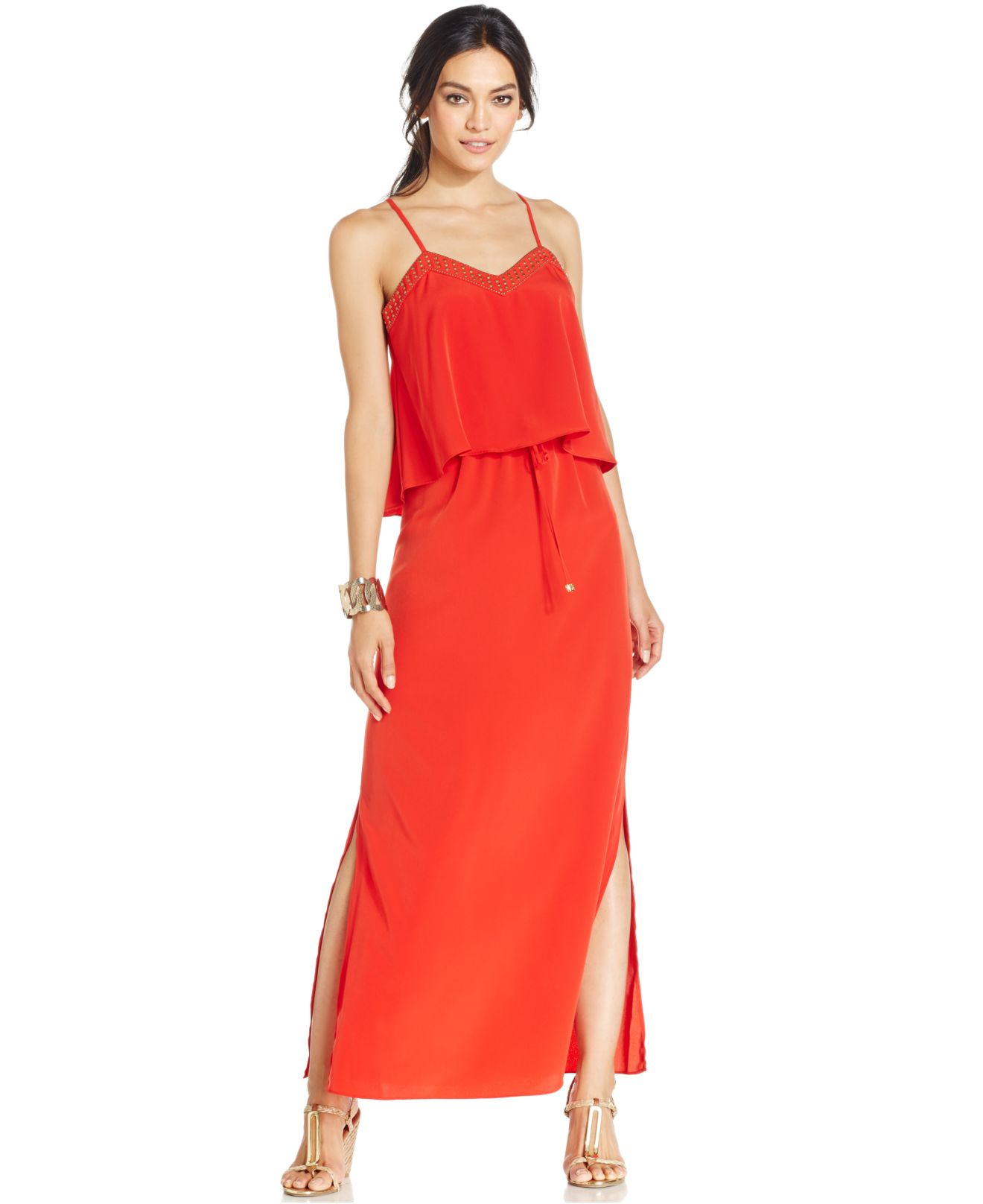 Ivanka trump Studded Popover Maxi Dress in Red | Lyst