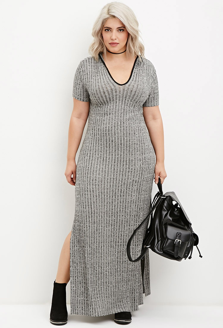 Forever 21 Plus Size Marled Side Slit Dress In Black Charcoalblack Lyst 0109