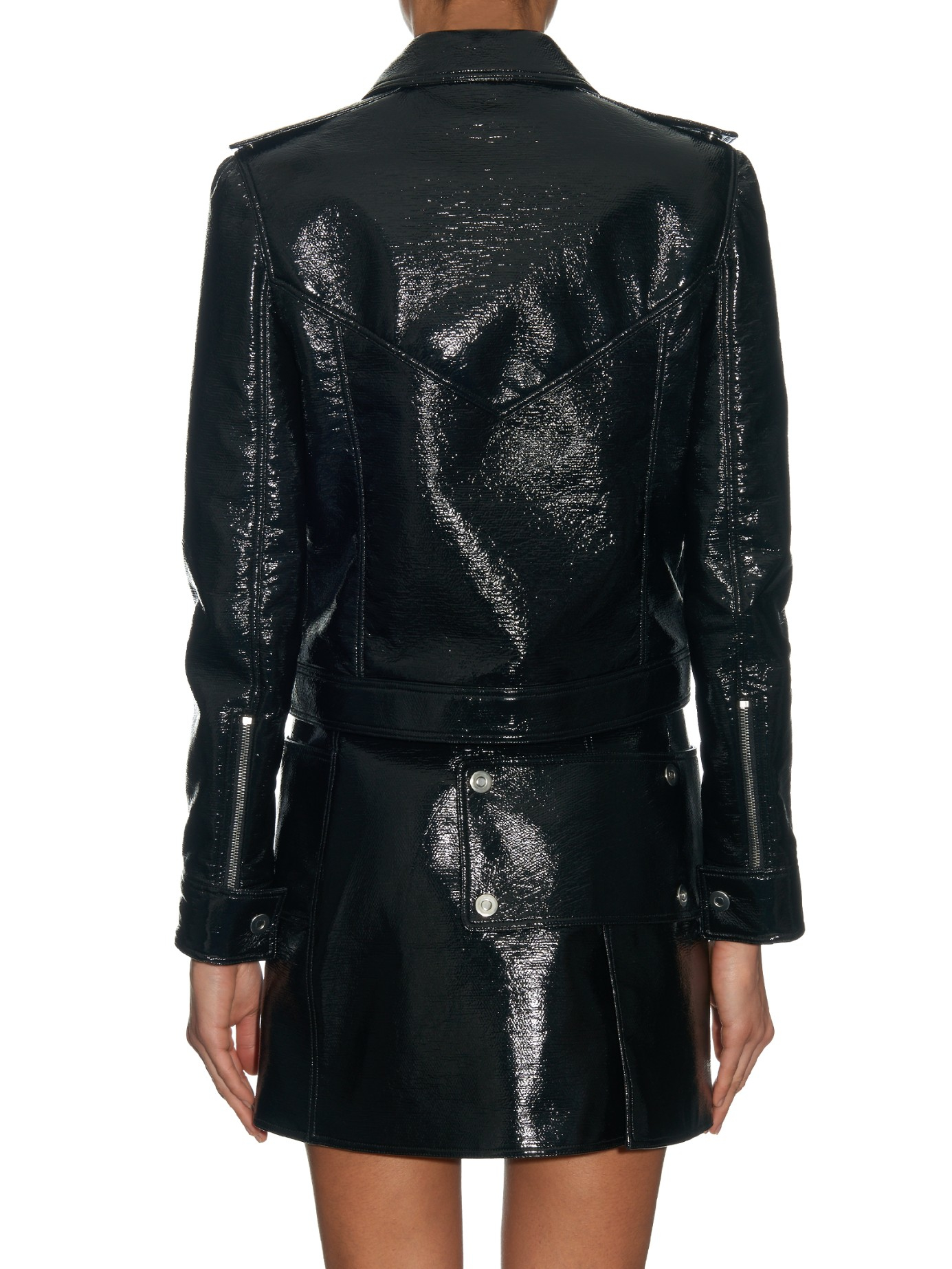 Lyst Courreges Zipfront Patent Leathereffect Jacket in Black