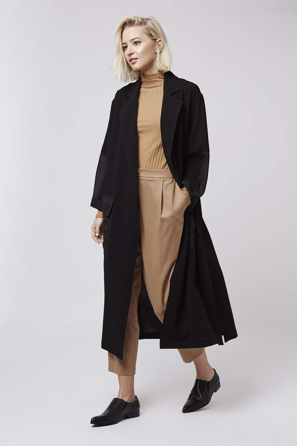 Lyst - Topshop Contrast Panel Duster Coat in Black