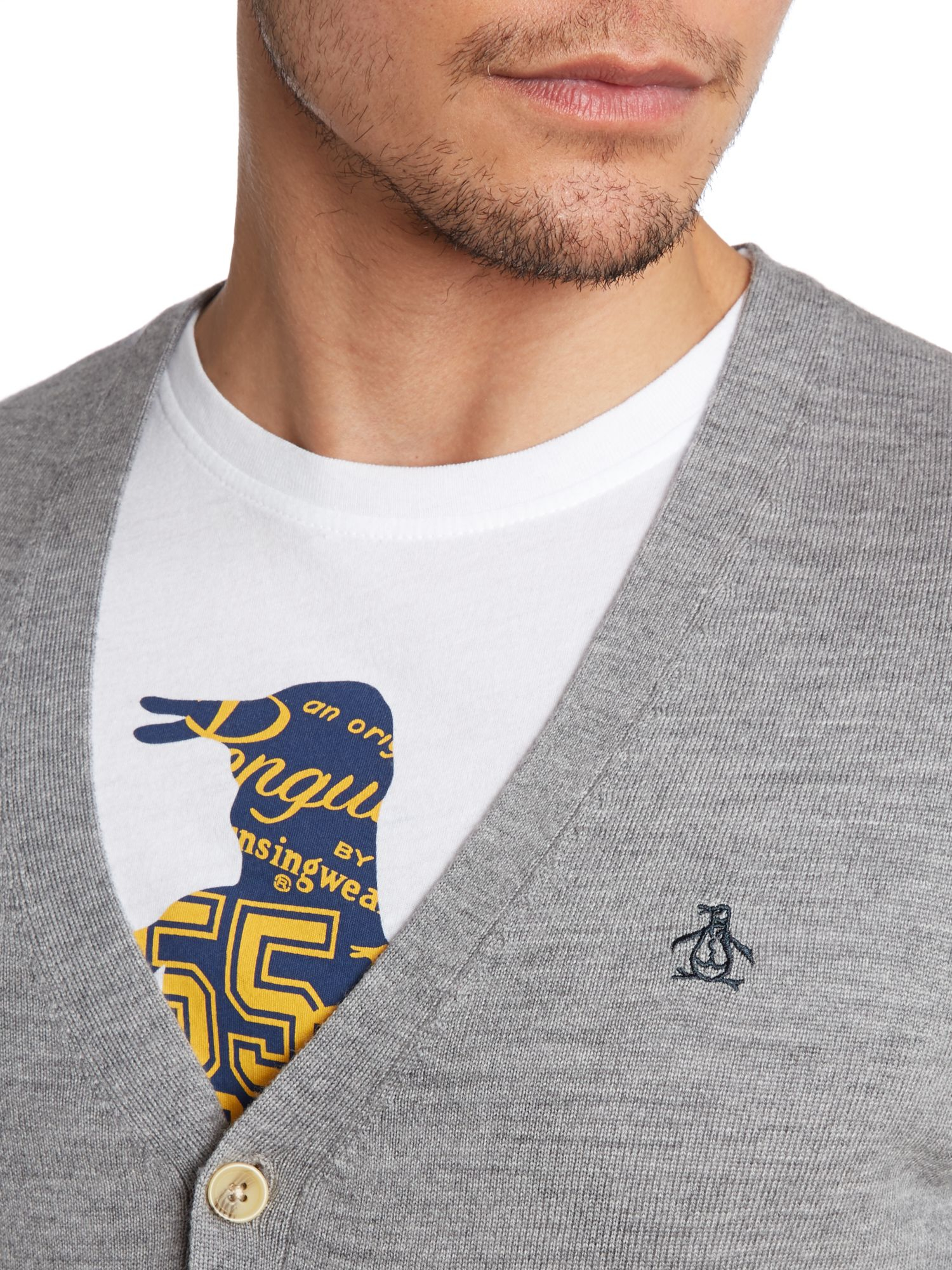Original penguin Button Cardigan in Gray for Men | Lyst