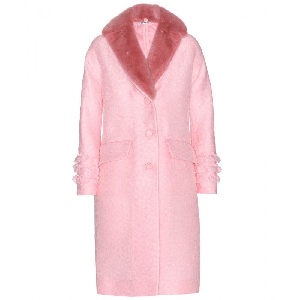 Lyst - Miu Miu Embellished Fur Coat in Pink