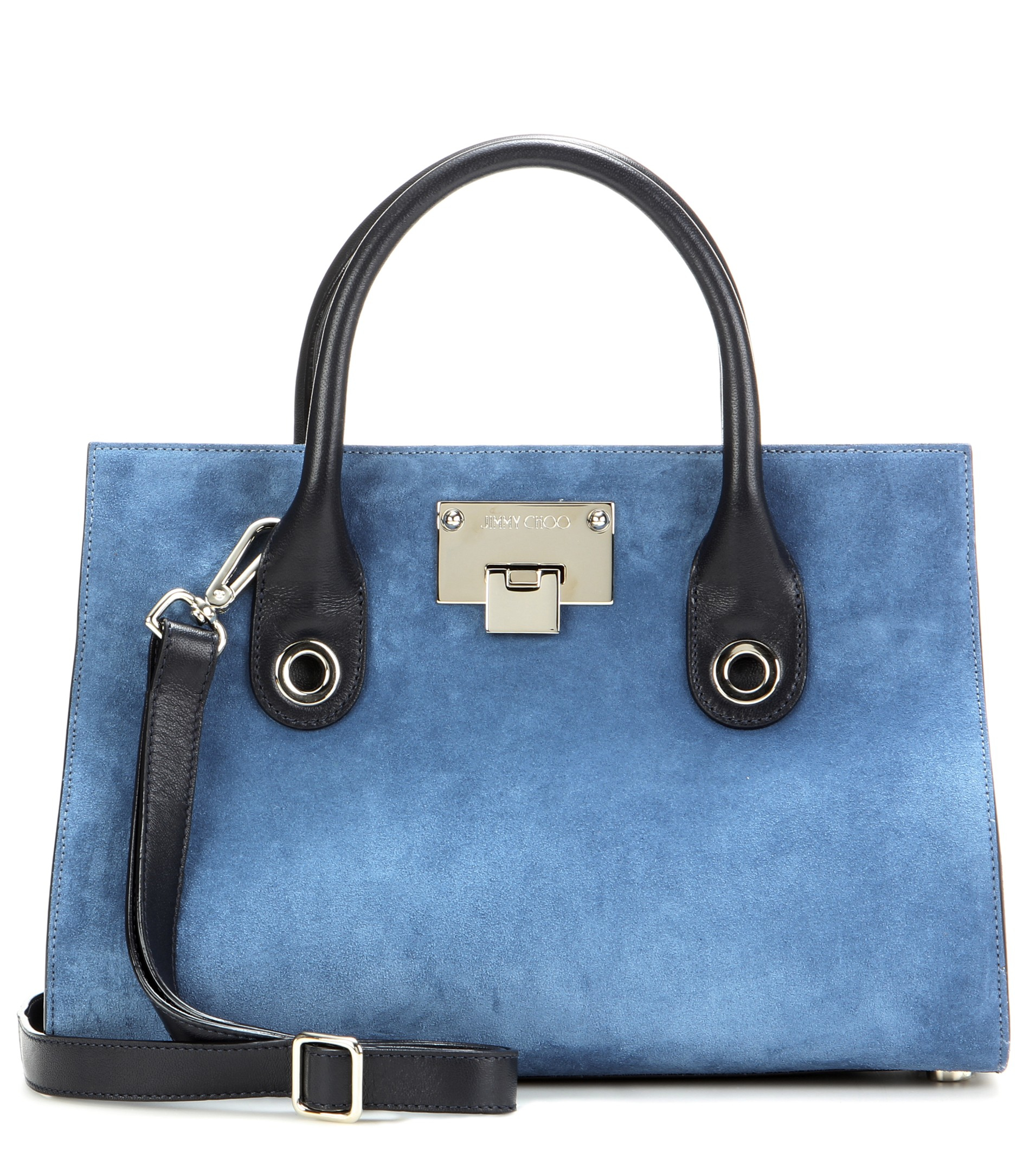 Lyst Jimmy Choo Riley Medium Leather And Suede Tote In Blue Gallery