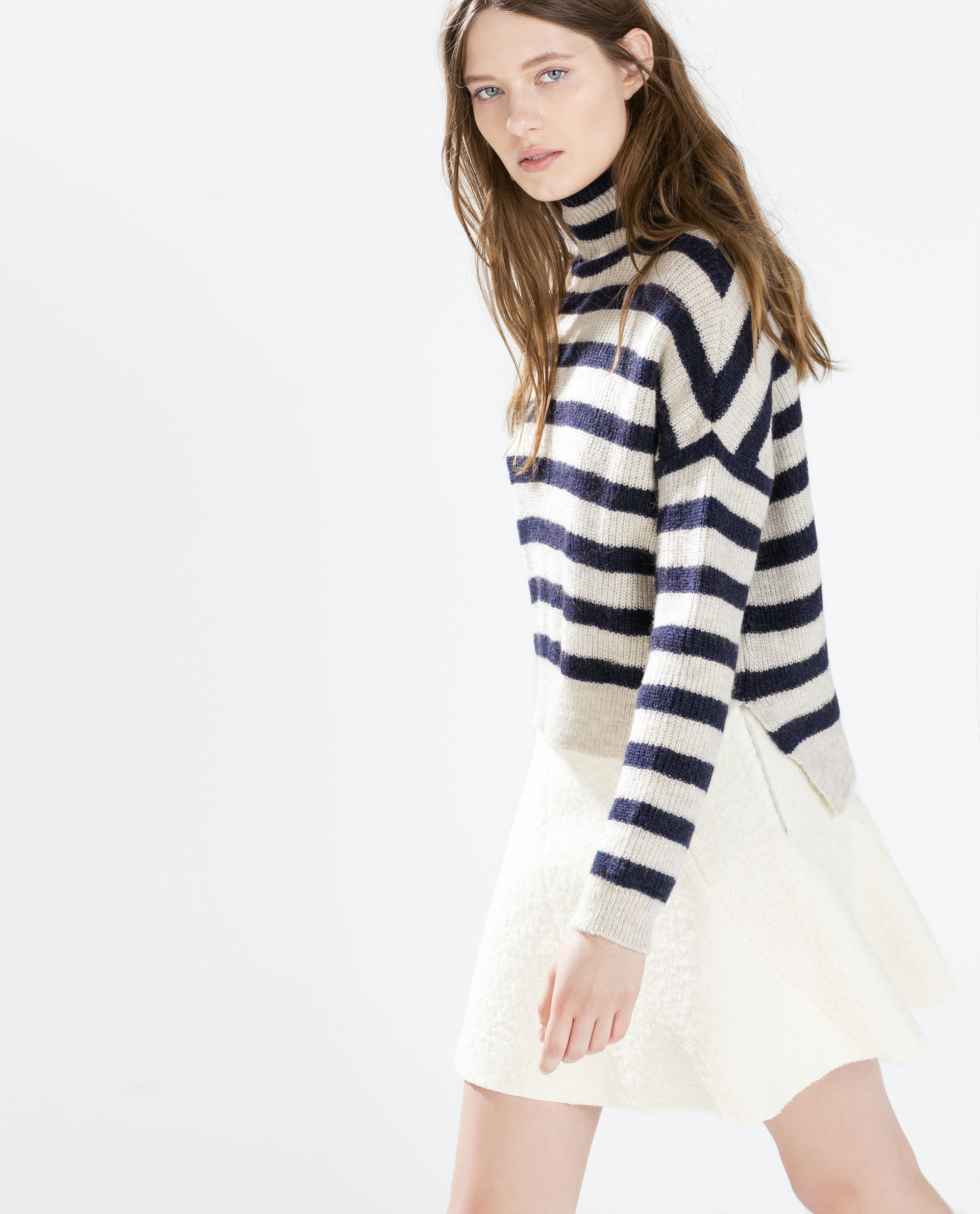 Zara Striped Turtleneck Sweater in Natural | Lyst