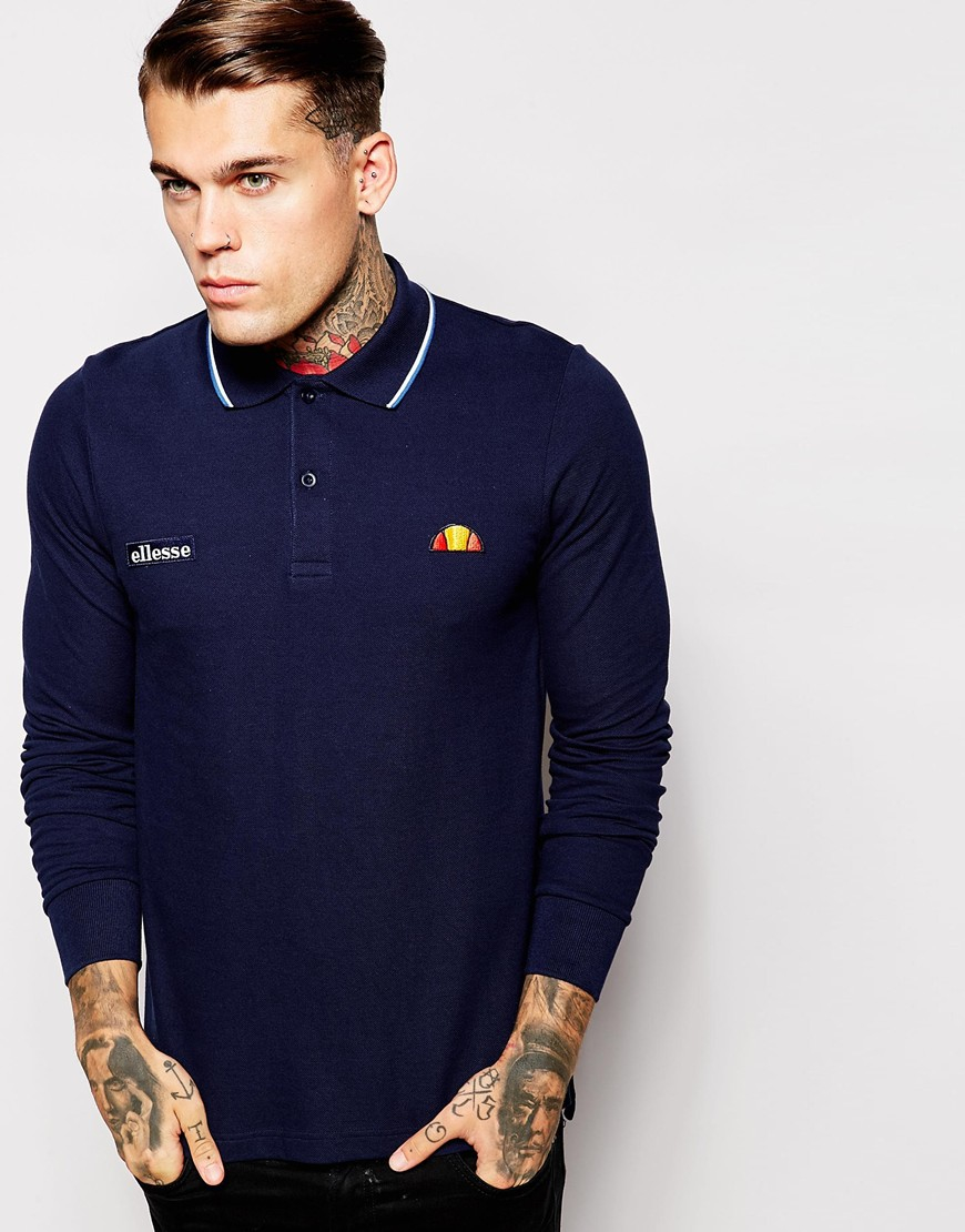 Ellesse Re-issue Long Sleeve Pique Polo Shirt in Blue for Men | Lyst