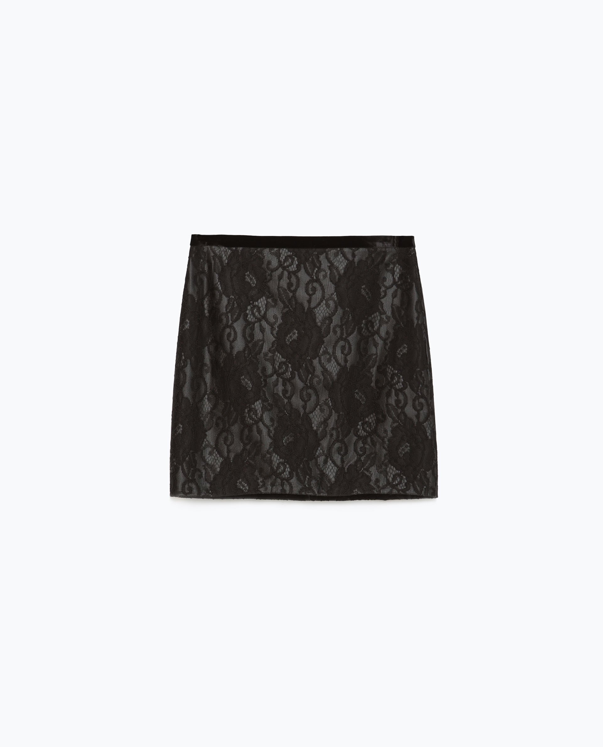 Zara Faux Leather And Lace Skirt in Black | Lyst
