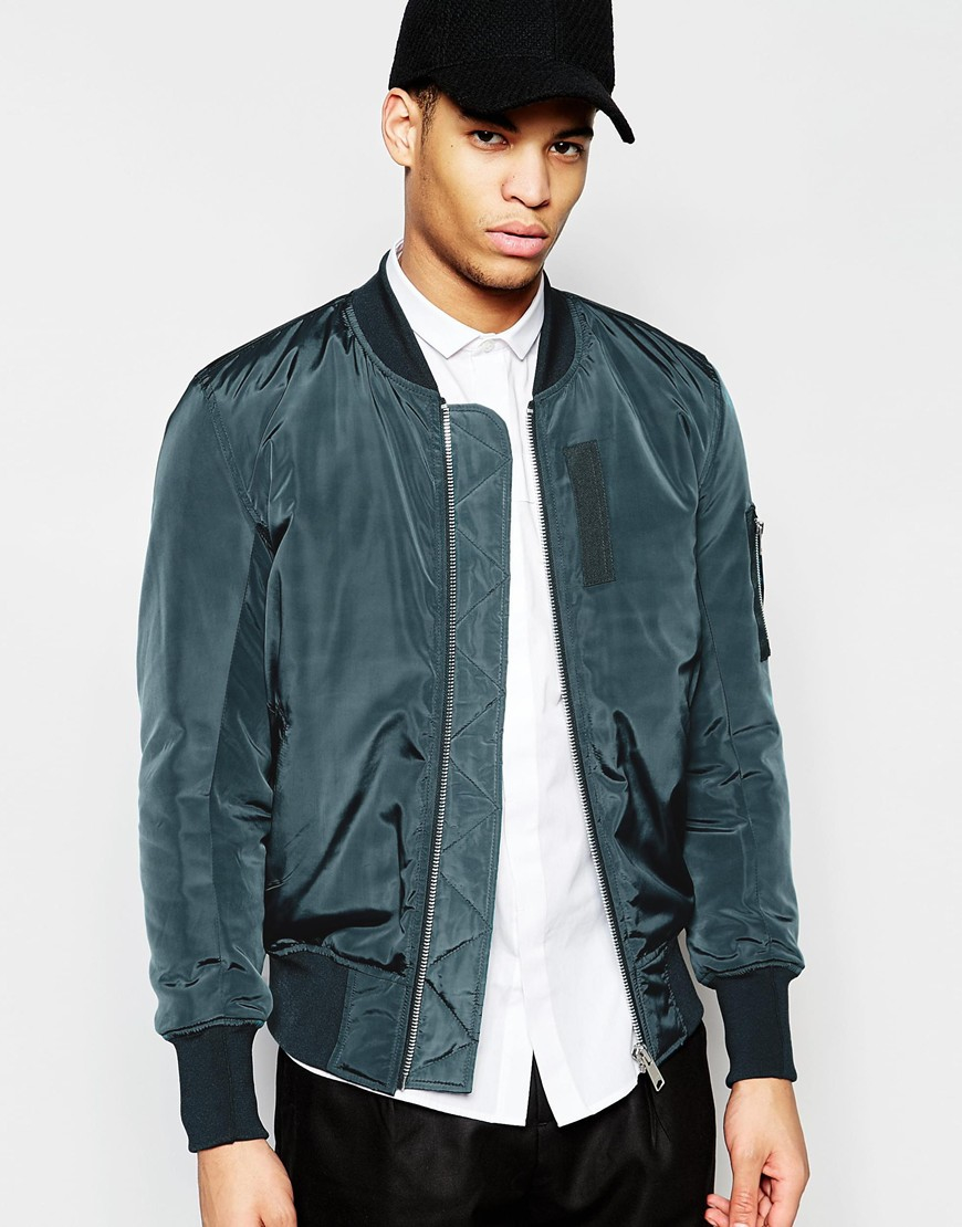 Asos Bomber Jacket With Ma1 Pocket In Teal - Green in Green for