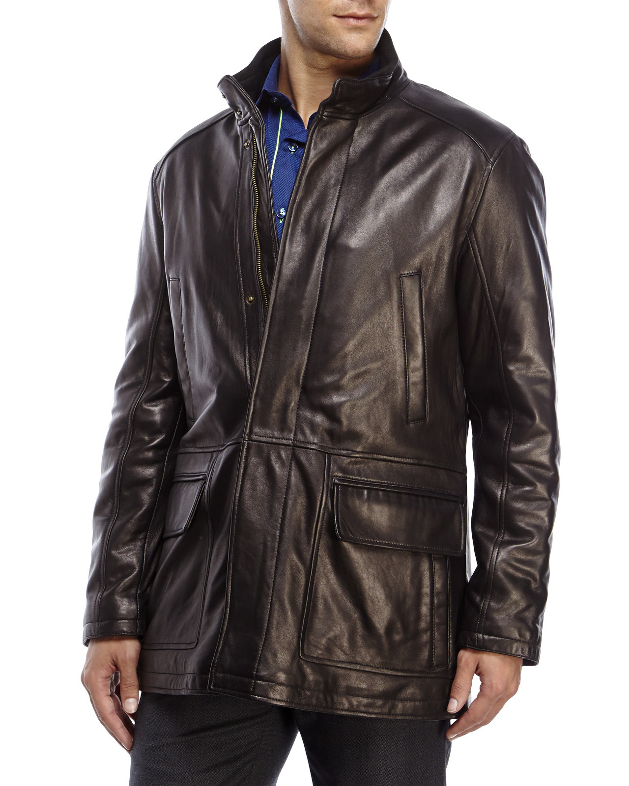 Lyst - Cole Haan Smooth Lamb Leather Jacket in Brown for Men