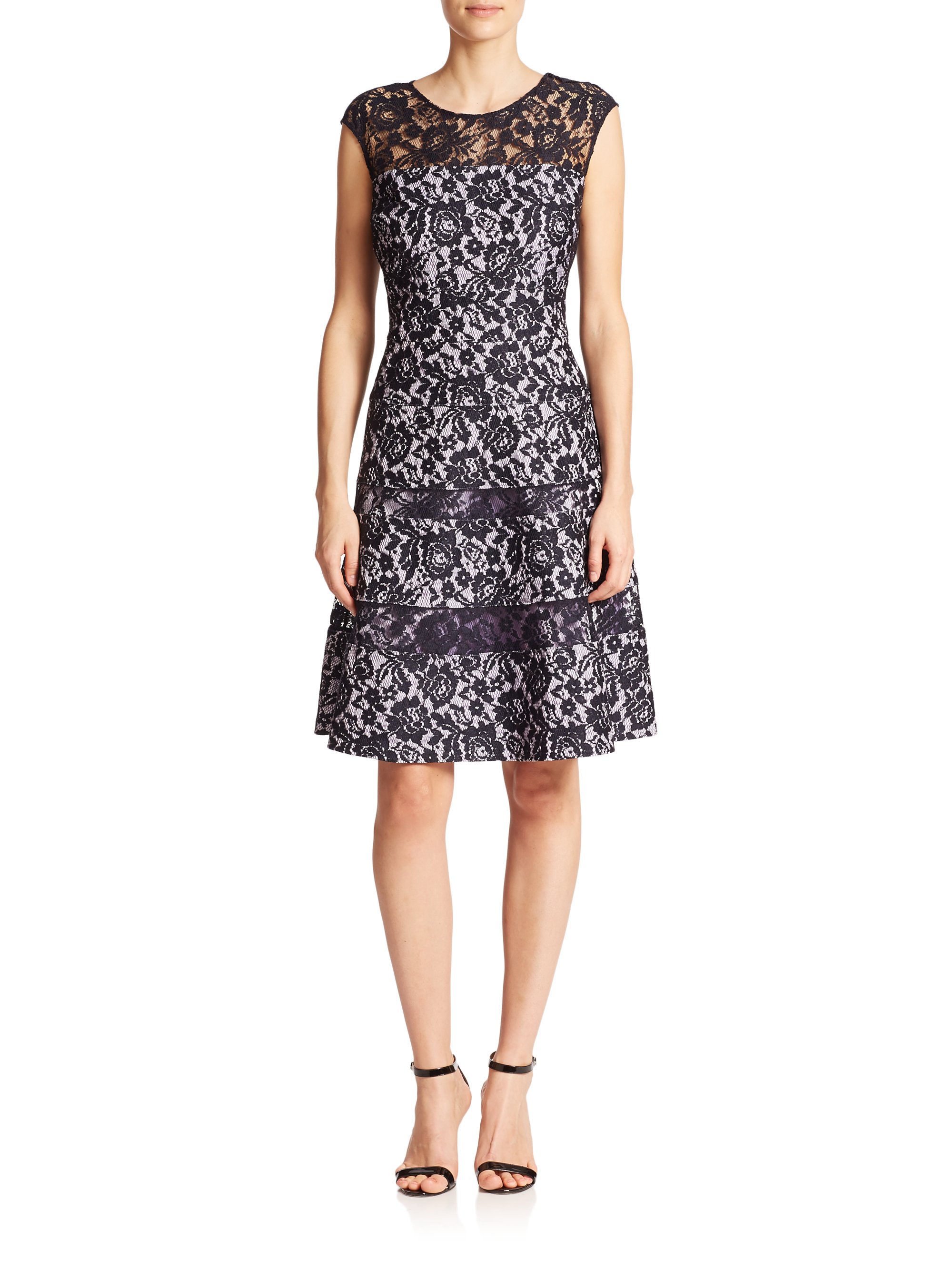 Kay Unger Bonded Lace Dress in Blue (NAVY-MULTI)