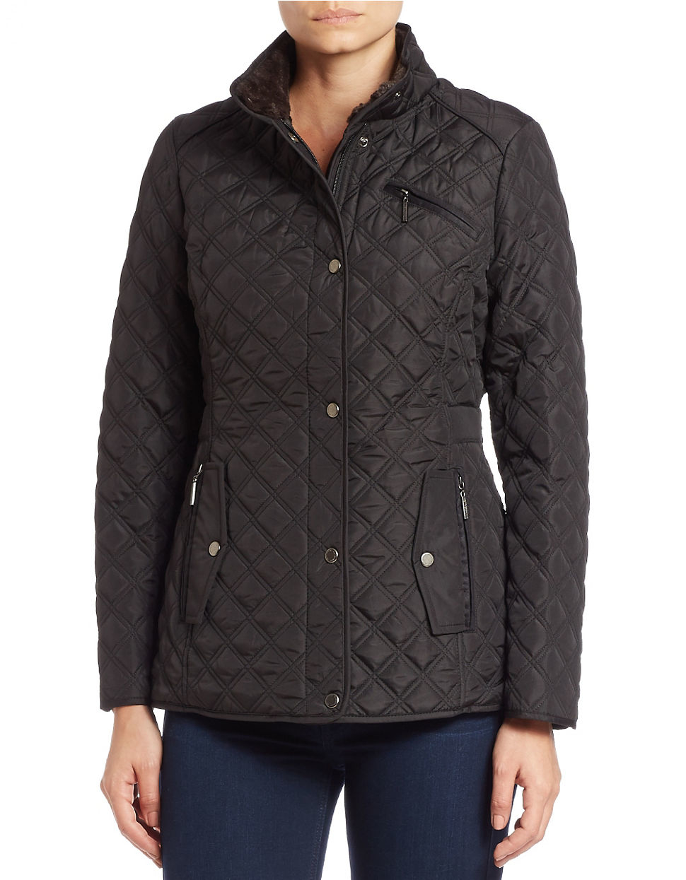 Lyst Weatherproof Quilted Faux Furlined Coat in Black