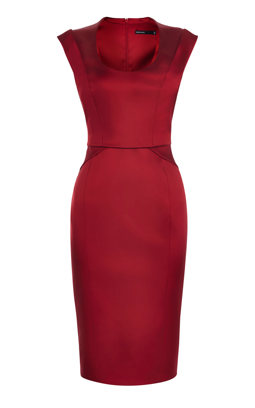 Karen Millen | Red Signature Stretch Satin Dress | Lyst