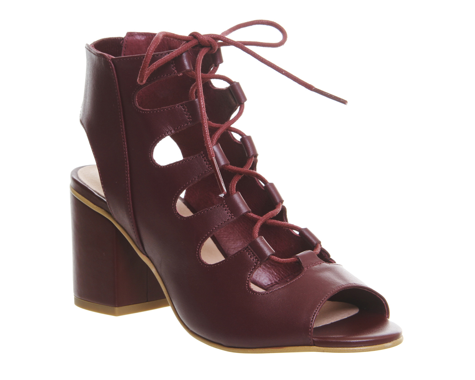lace up block heels red