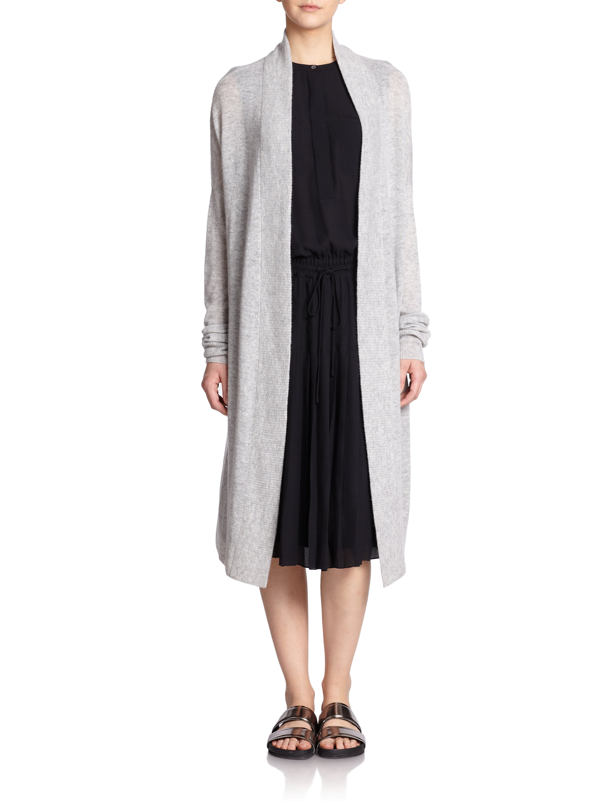 Lyst - Vince Long Wool & Cashmere Cardigan in Gray