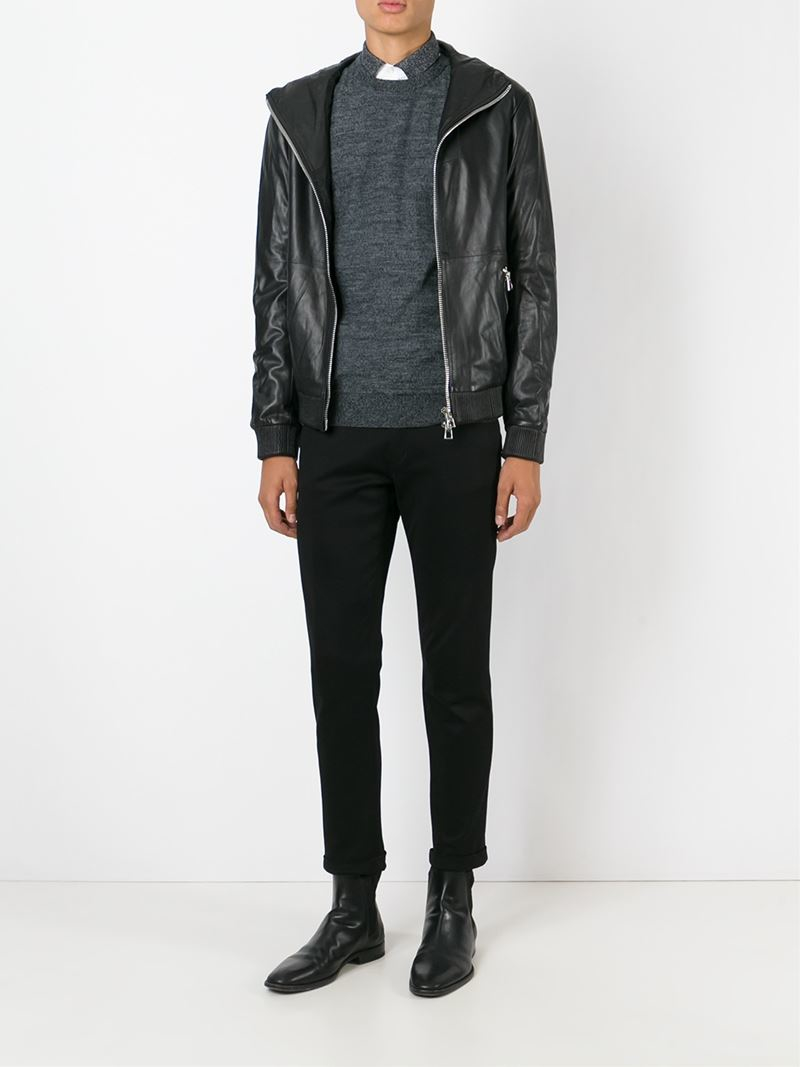 Emporio Armani Hooded Leather Jacket In Black For Men Lyst Gallery