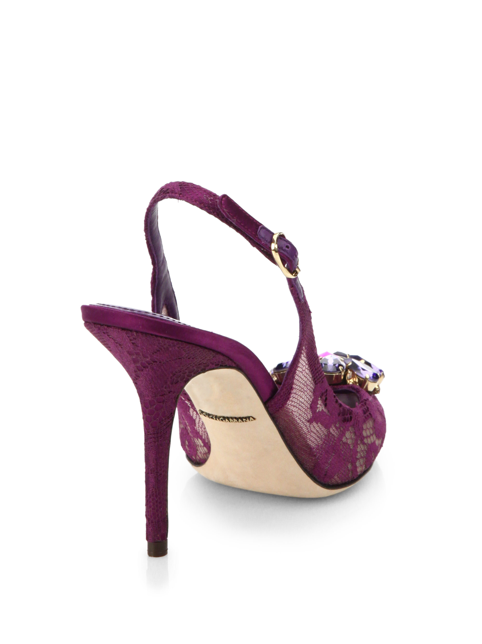 Lyst - Dolce & Gabbana Embellished Lace Slingback Pumps in Purple
