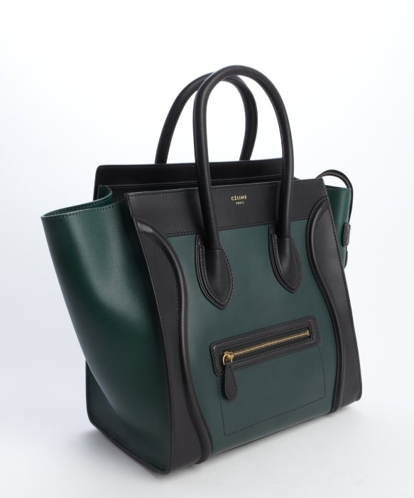 Lyst - Céline Forest Green and Black Leather Mini Luggage Shopper Tote ...