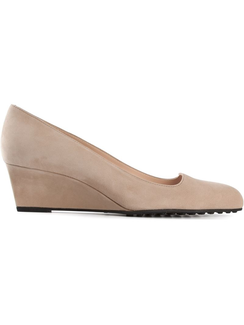 Lyst - Tod'S Low Wedge Pumps in Natural
