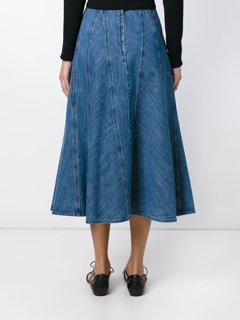 Lyst - Michael Kors Panelled Flared Denim Skirt in Blue