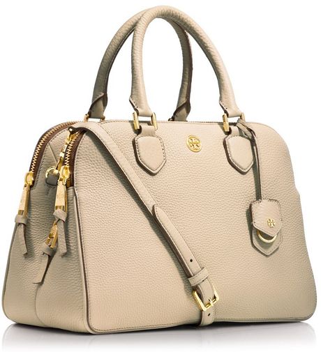 Tory Burch Robinson Pebbled Triple-Zip Satchel in Beige | Lyst