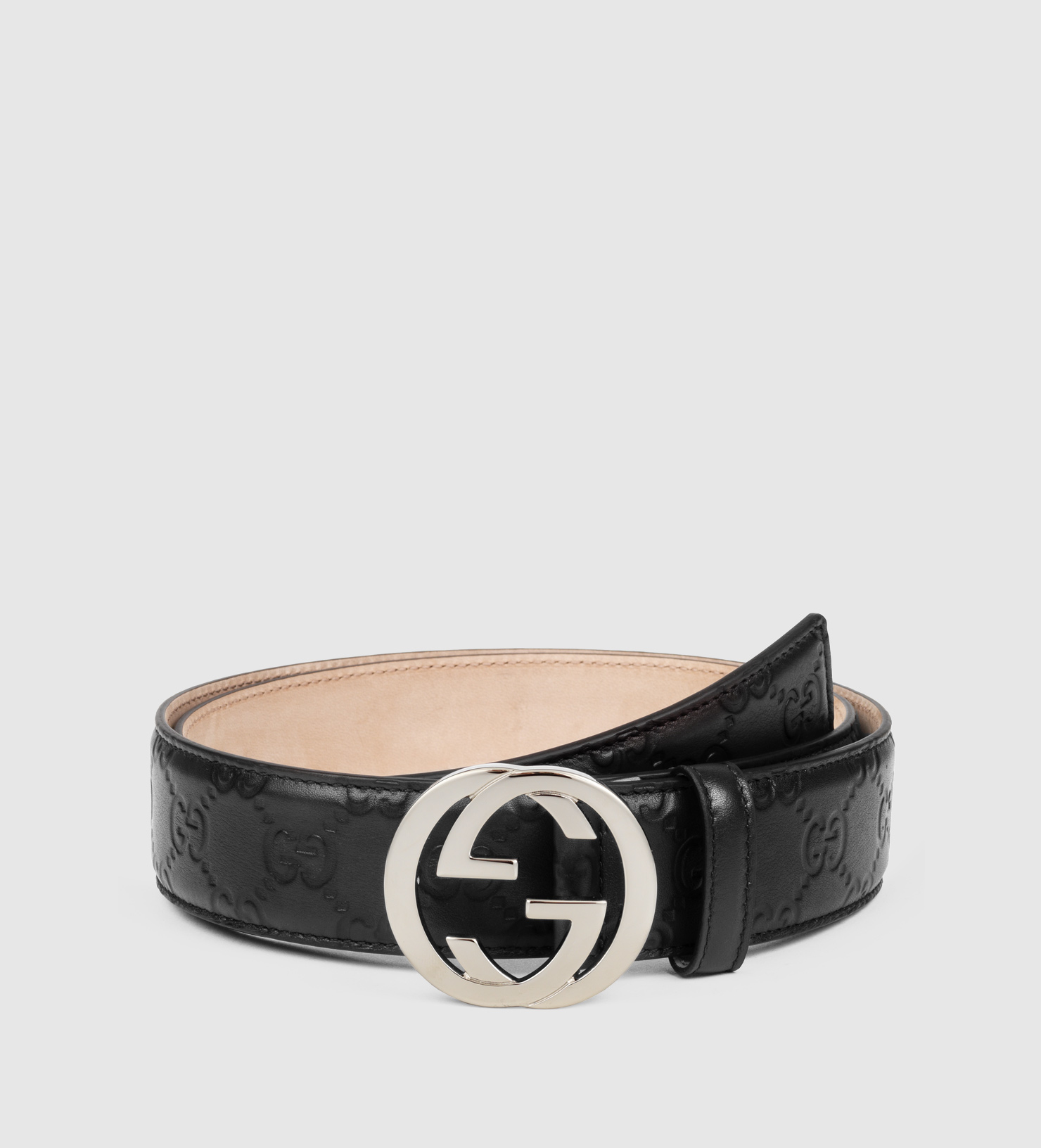 Lyst - Gucci Ssima Leather Belt With Interlocking G Buckle in Black