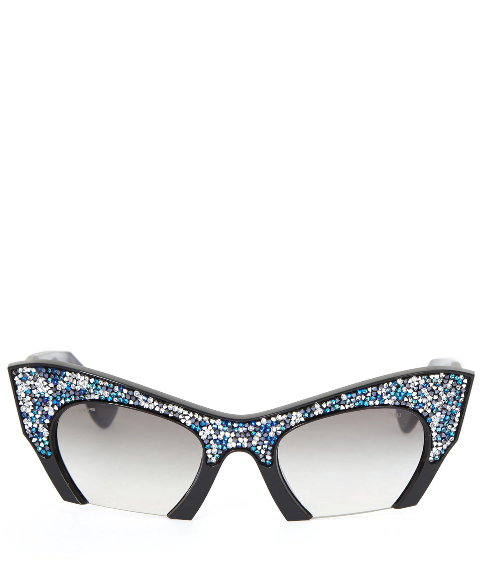 Lyst Miu Miu Silver Tone Glitter Half Frame Cat Eye Sunglasses In Black