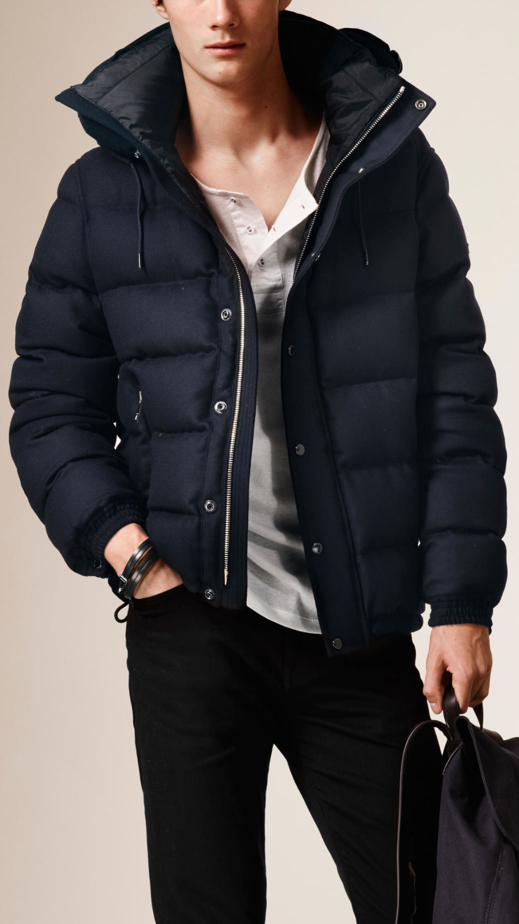 Burberry Down-filled Wool Flannel Jacket in Blue for Men | Lyst