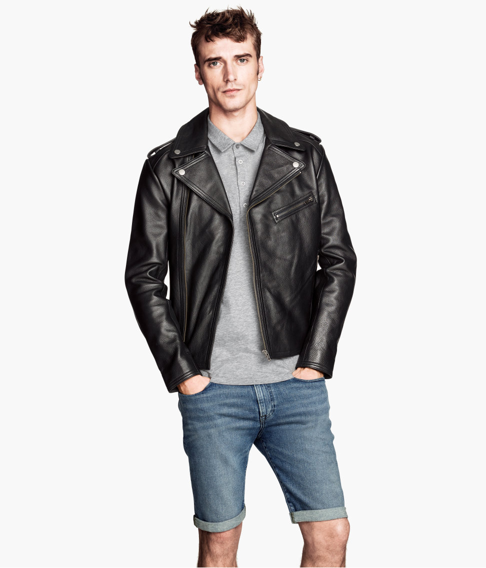 H M Leather Biker Jacket In Black For Men Lyst Gallery