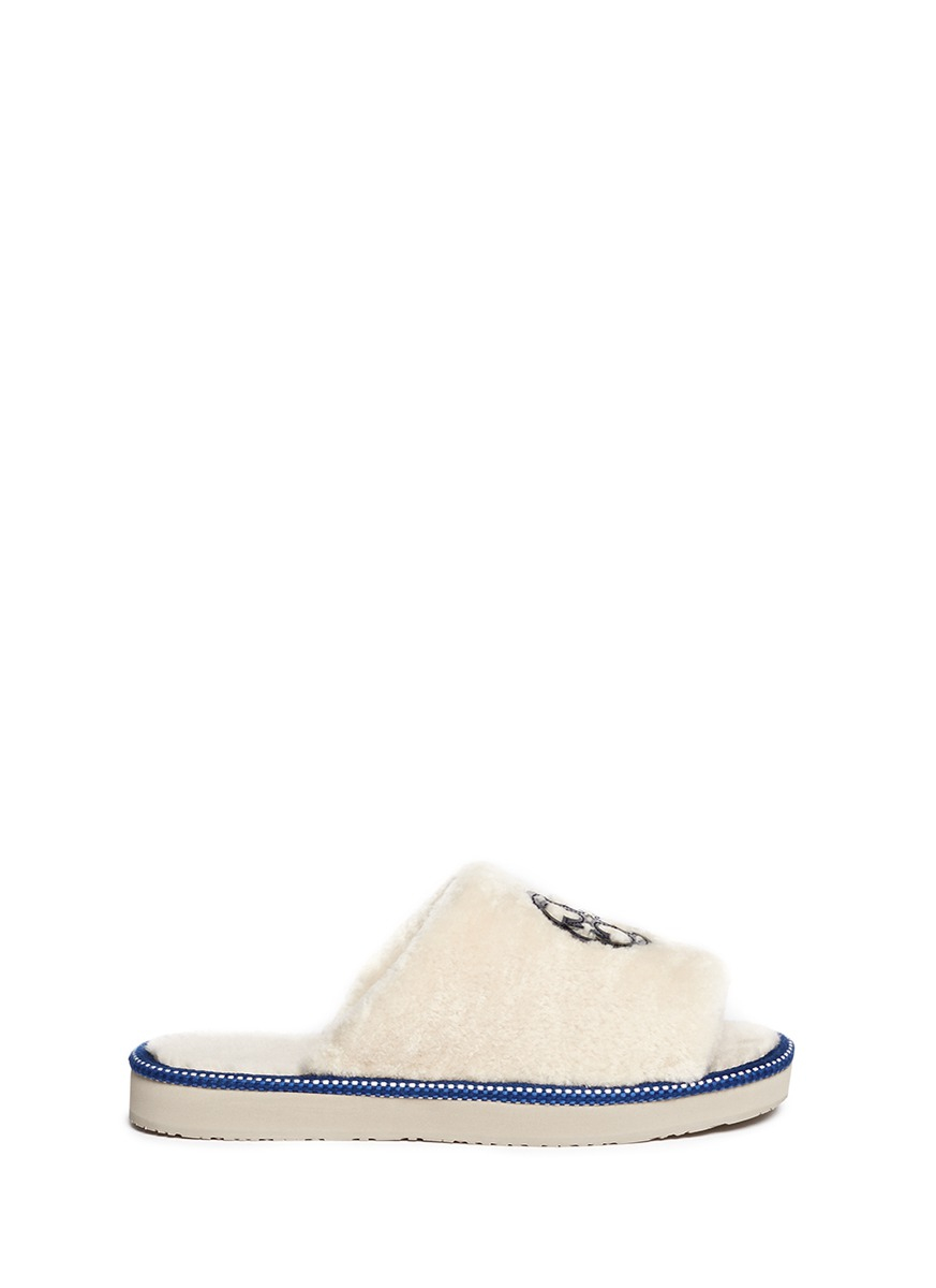 Lyst - Tory Burch Logo Patch Shearling Slippers in White