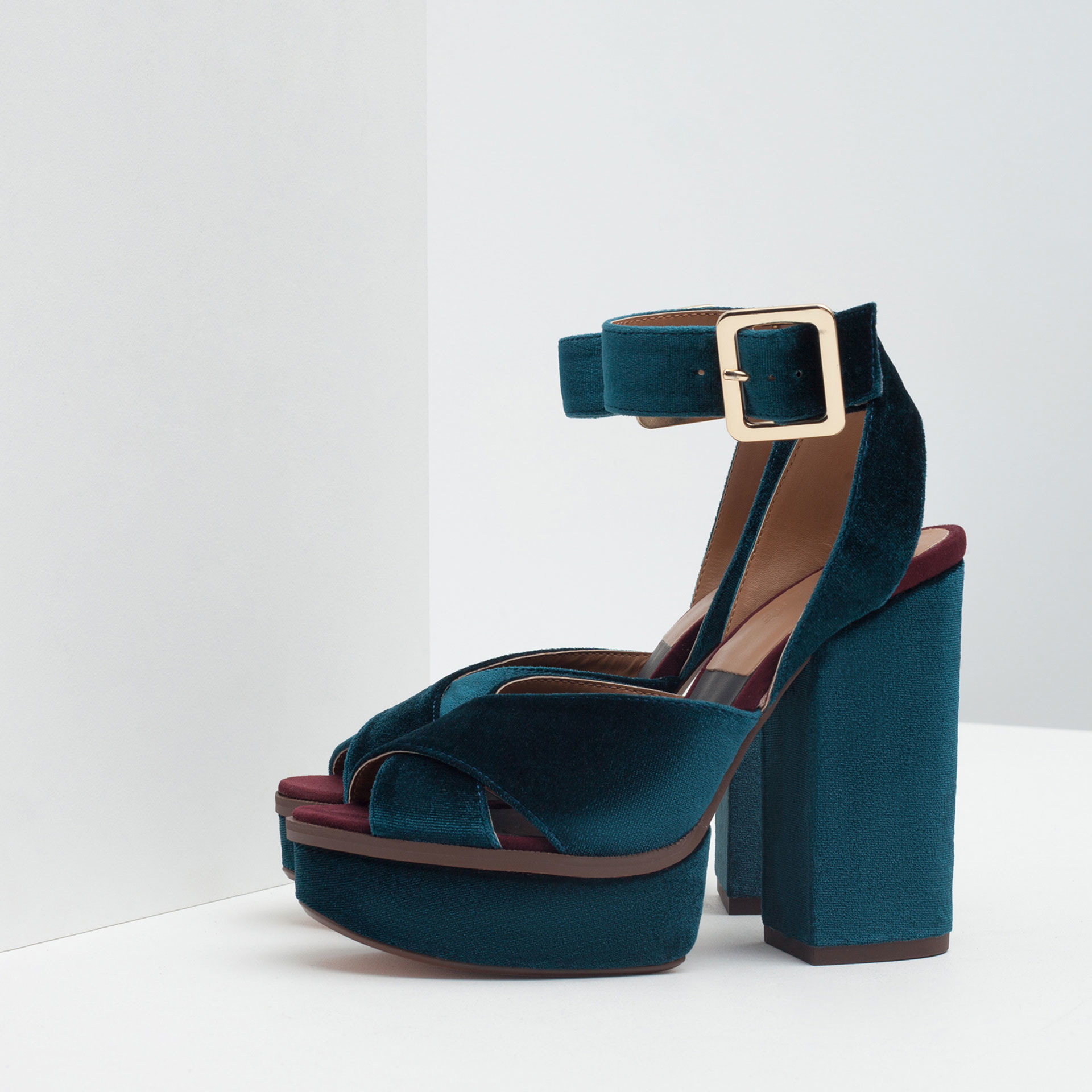 Zara Velvet Platform Sandal in Blue | Lyst