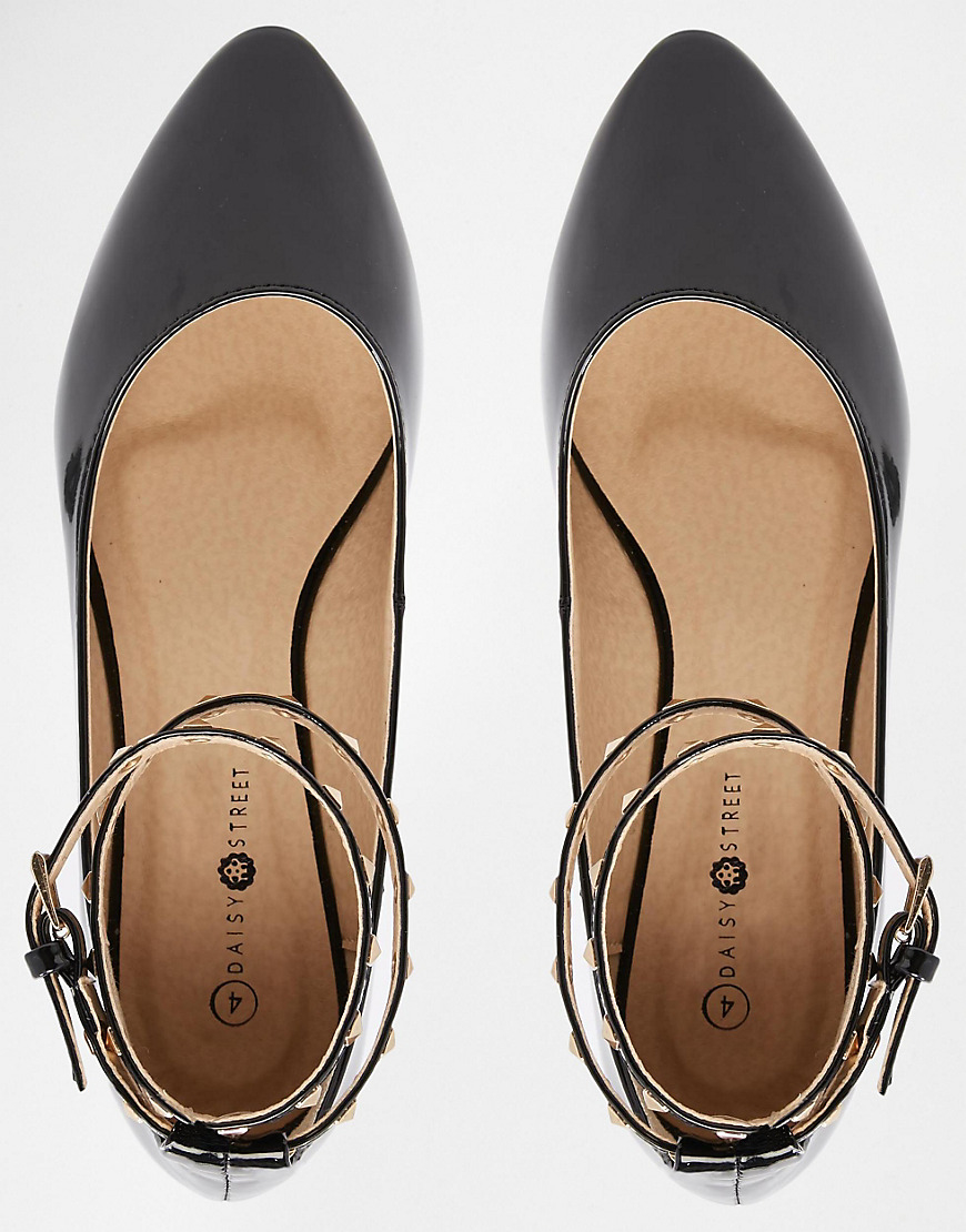 black ballet flats with ankle strap