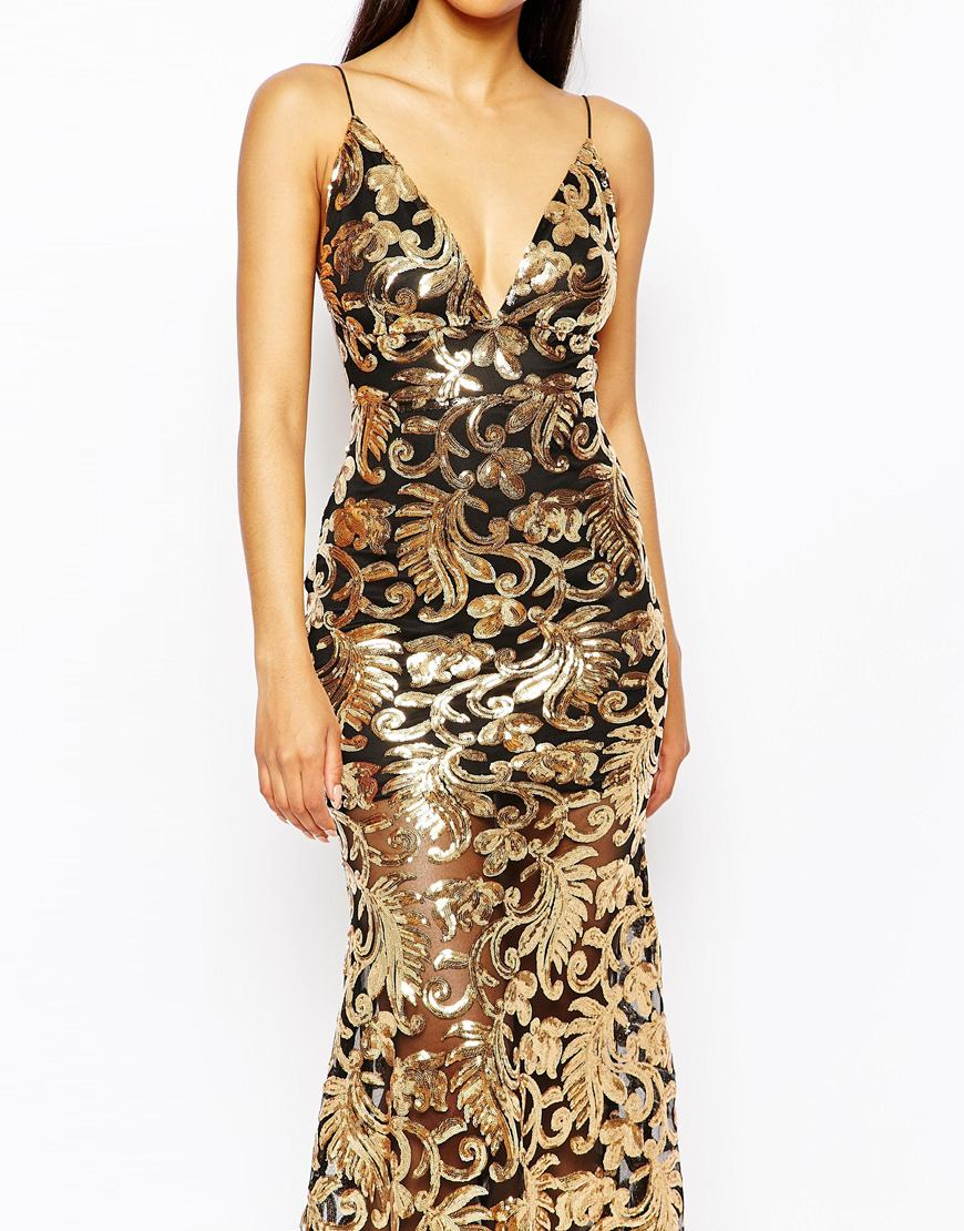 Lyst Club L Showstopper Open Back Sequin Maxi Dress With Fishtail in Metallic