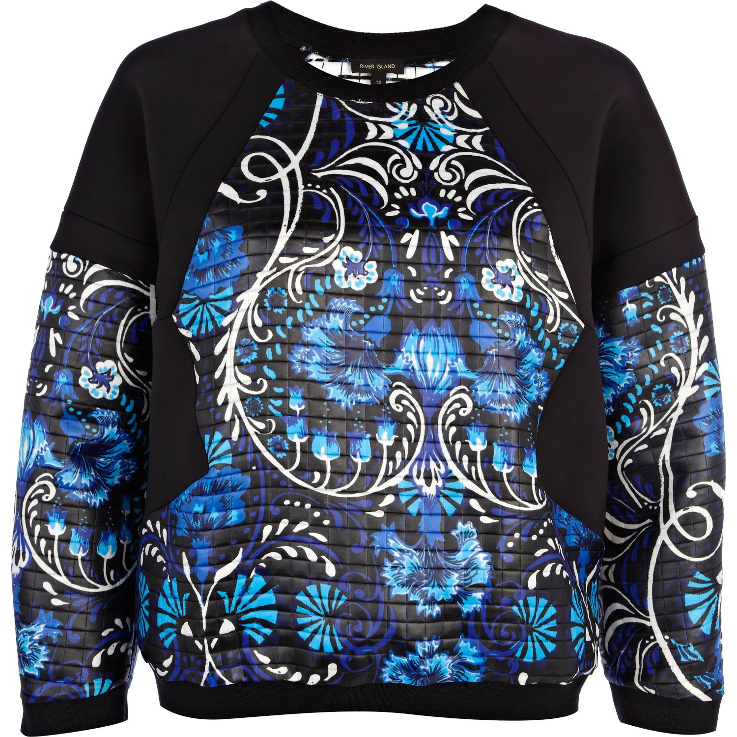 River Island Blue Floral Quilted Scuba Sweatshirt in Blue | Lyst