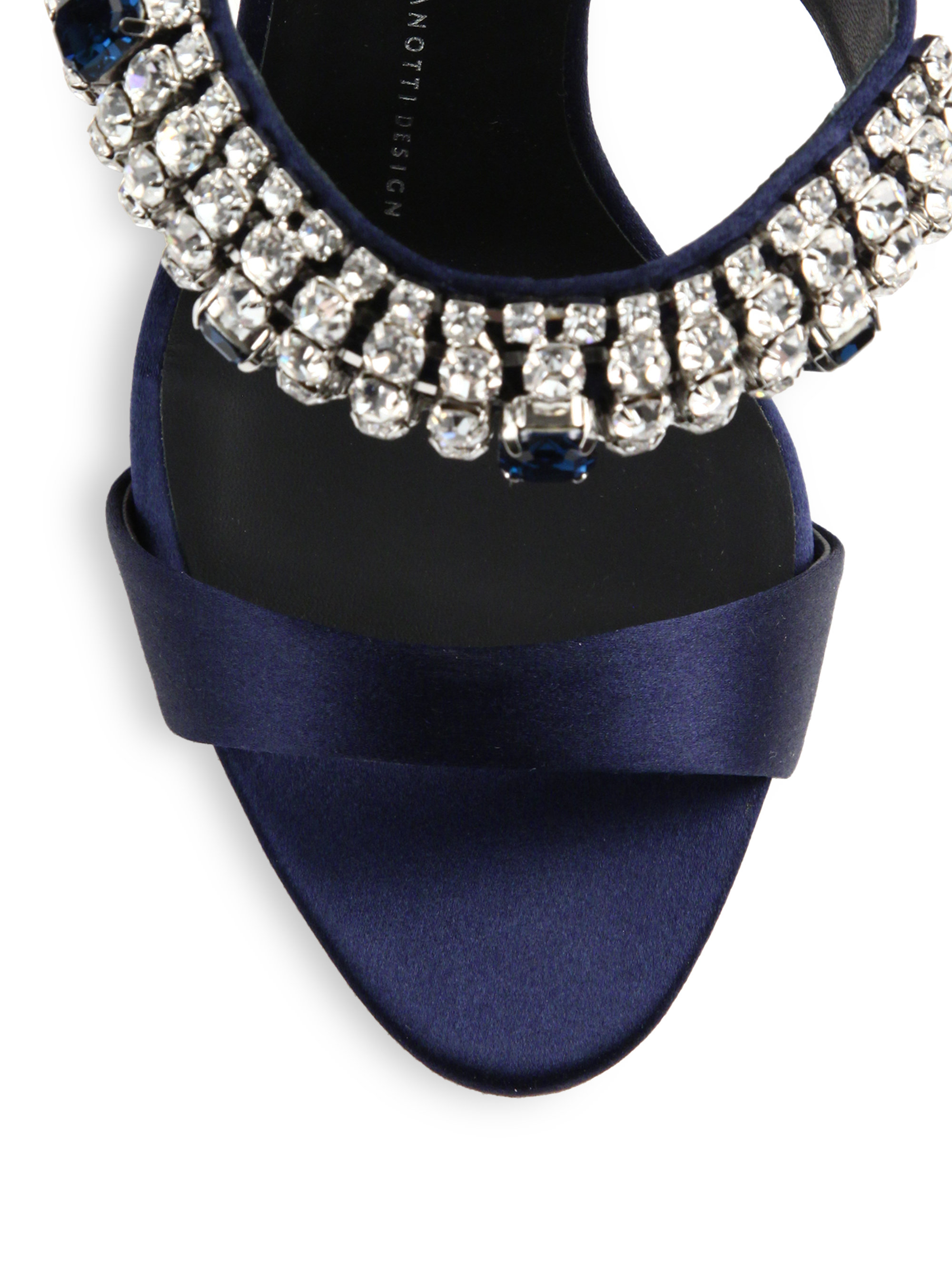 Lyst Giuseppe zanotti Bejeweled Satin Mule Sandals in Blue